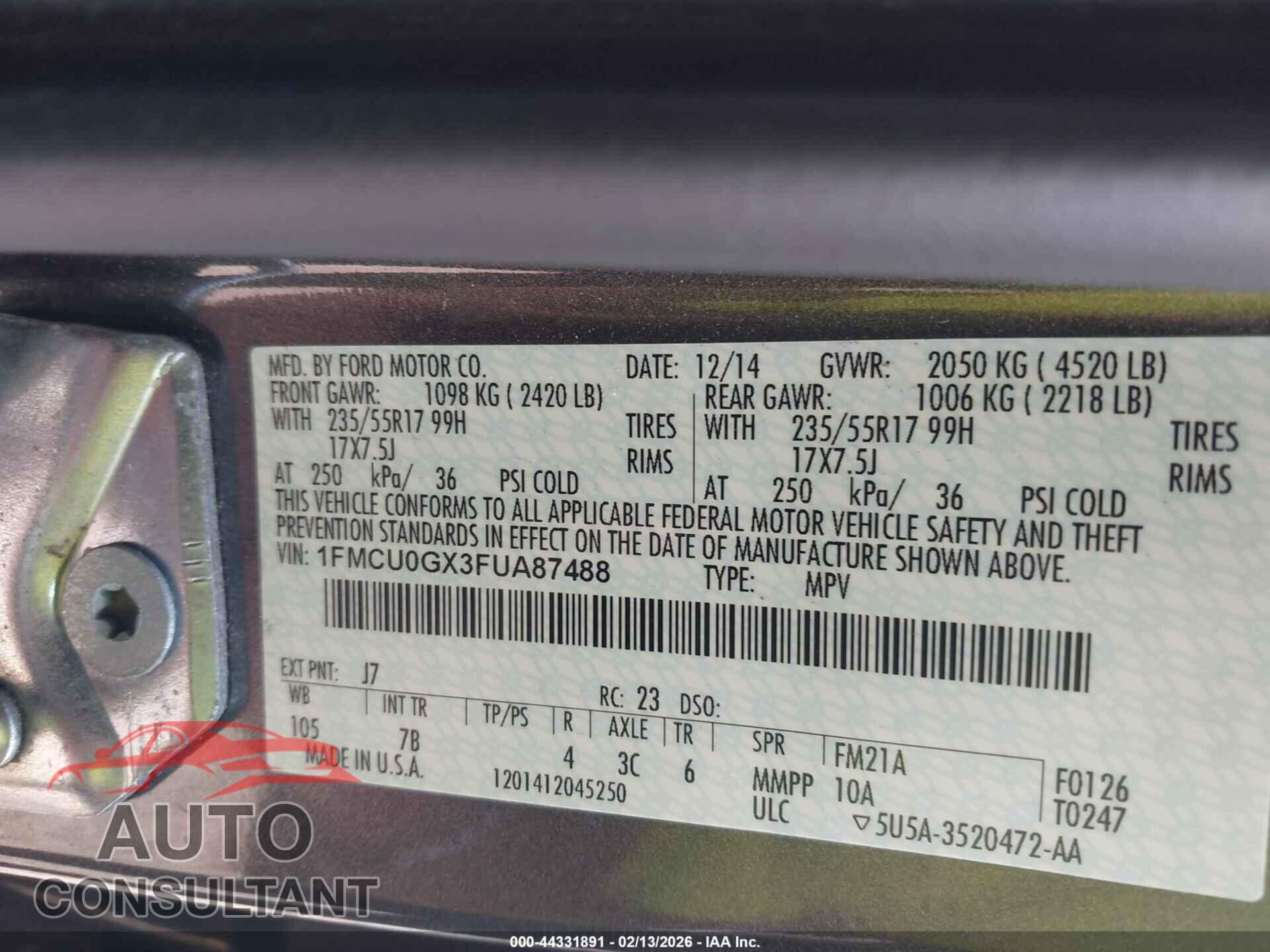 FORD ESCAPE 2015 - 1FMCU0GX3FUA87488