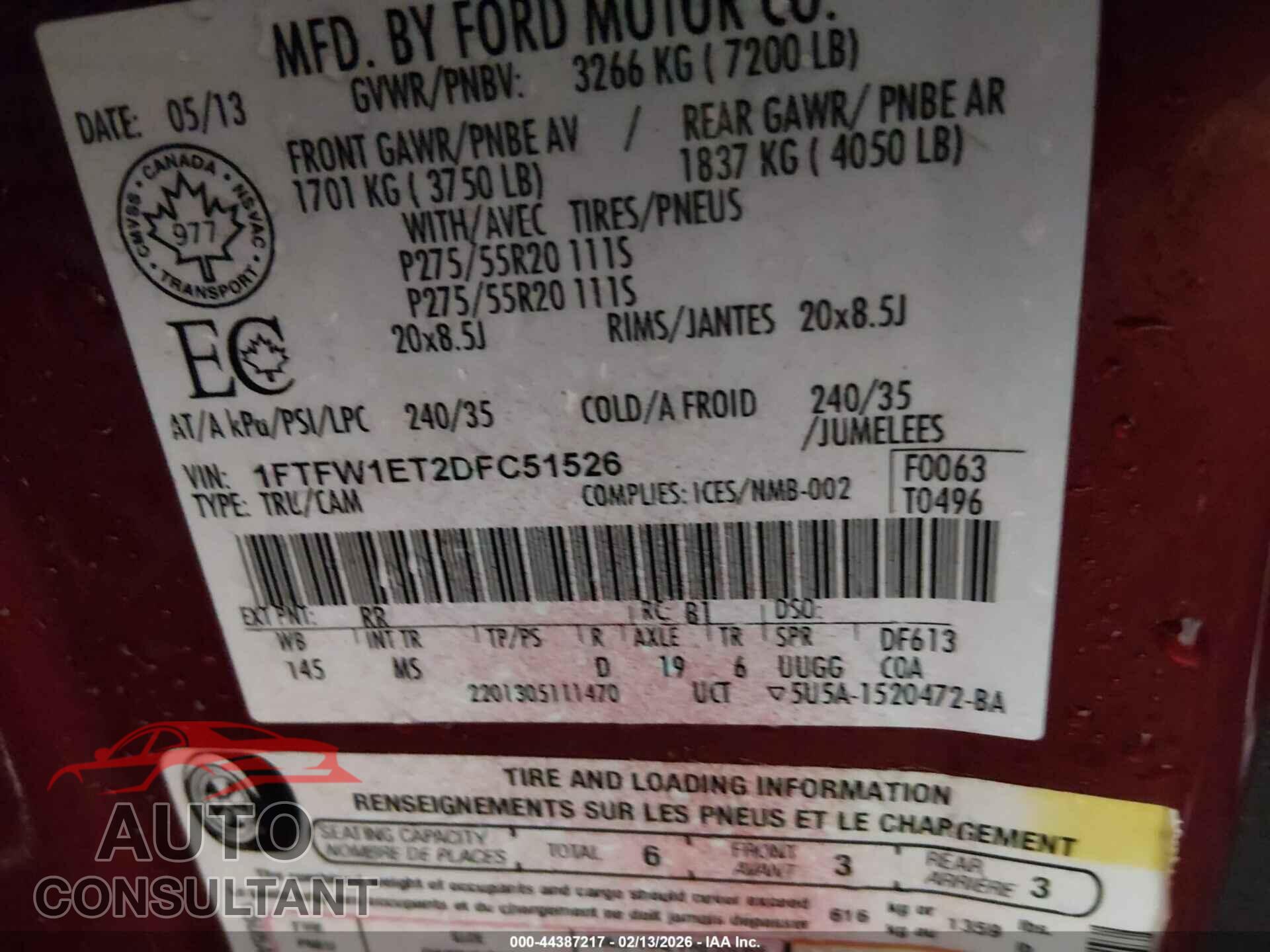 FORD F-150 2013 - 1FTFW1ET2DFC51526
