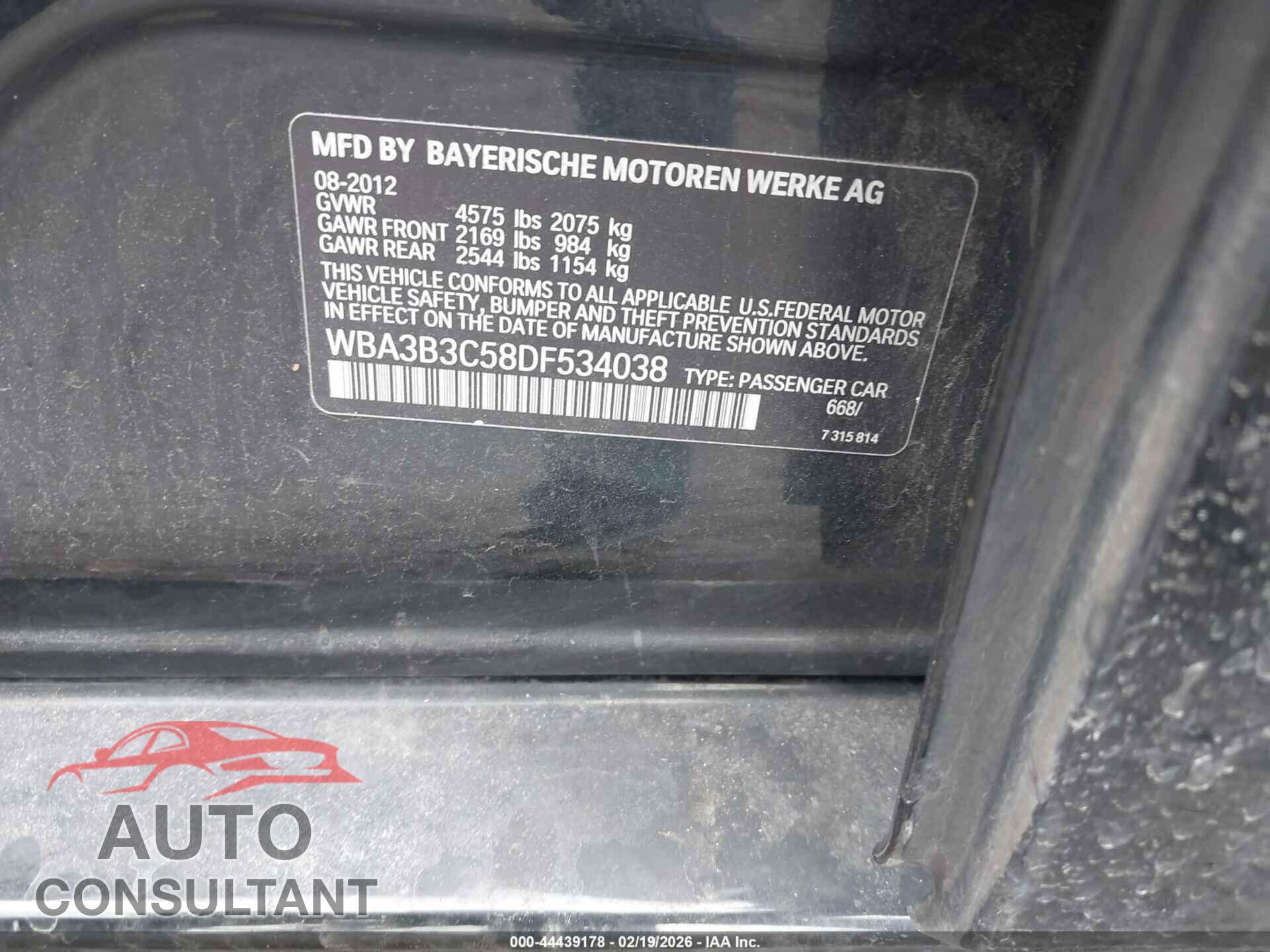 BMW 328I 2013 - WBA3B3C58DF534038