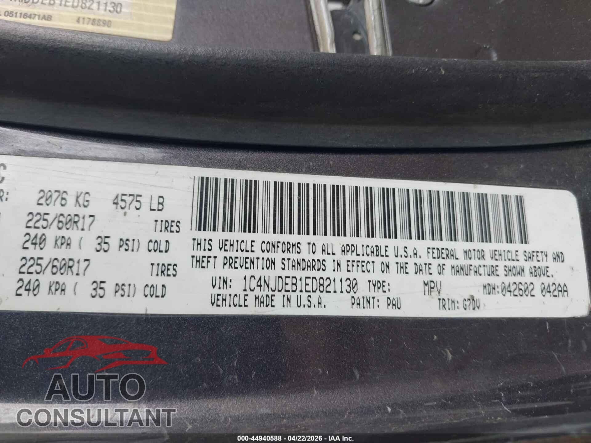 JEEP COMPASS 2014 - 1C4NJDEB1ED821130