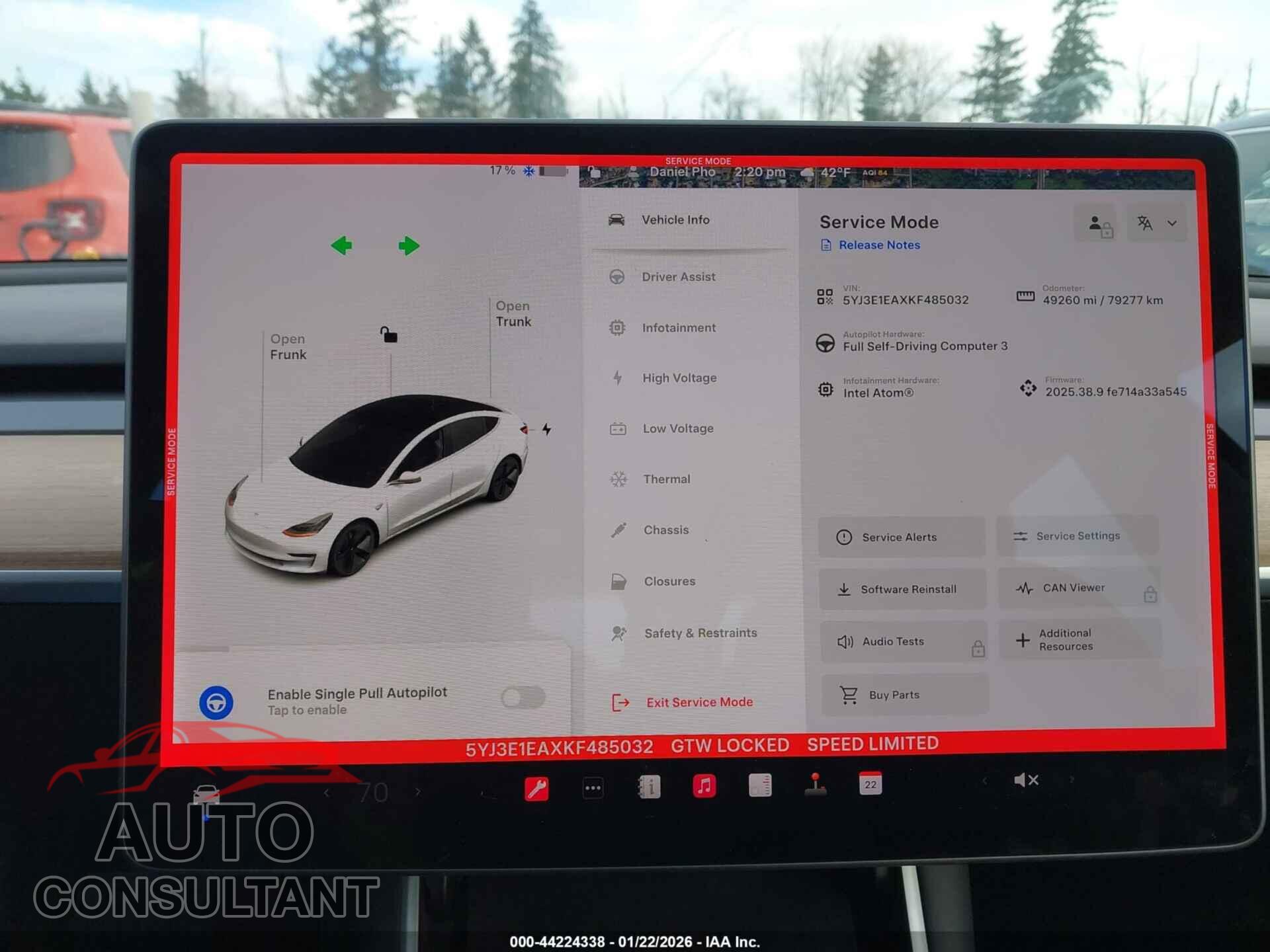 TESLA MODEL 3 2019 - 5YJ3E1EAXKF485032