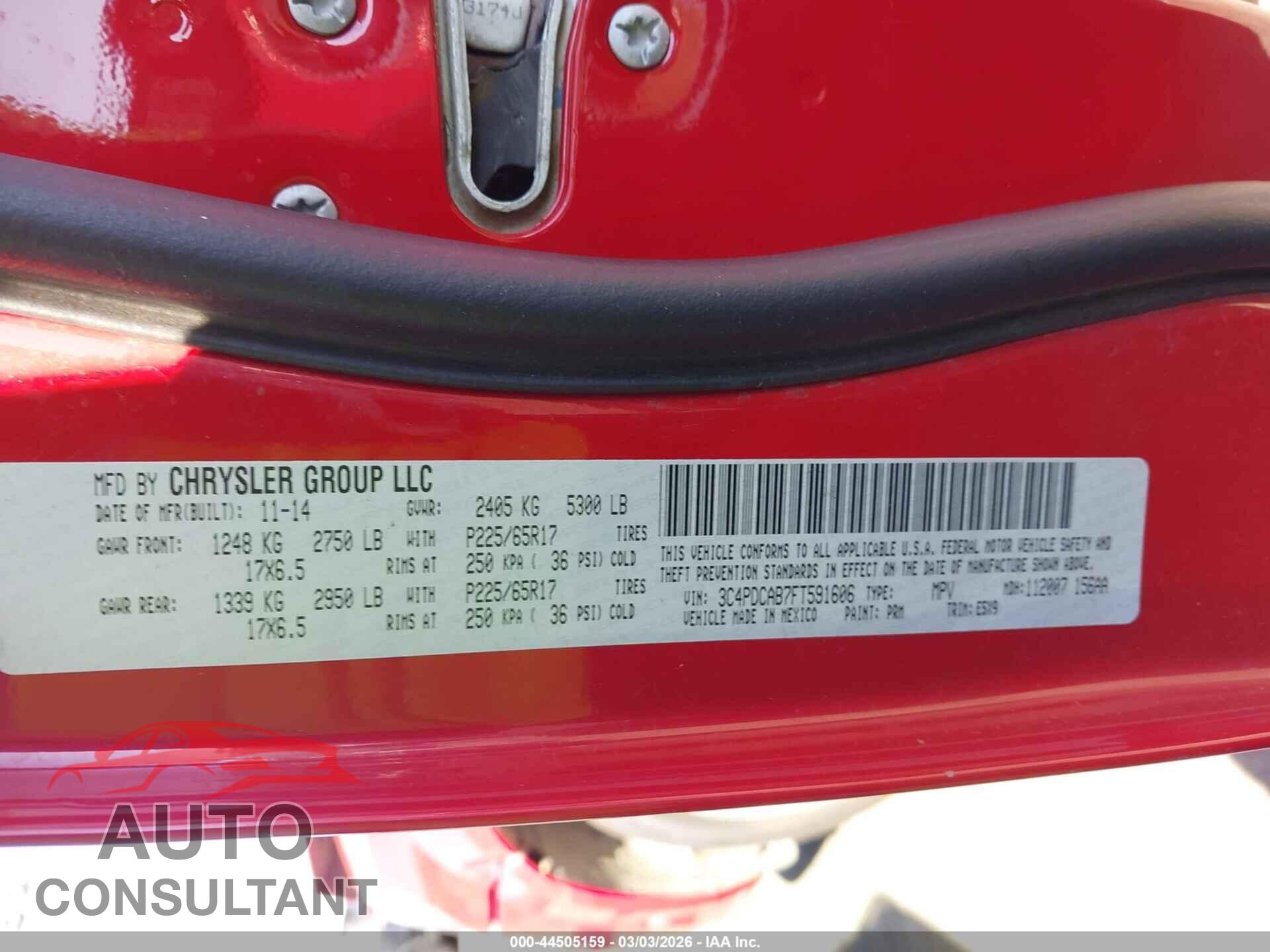 DODGE JOURNEY 2015 - 3C4PDCAB7FT591606