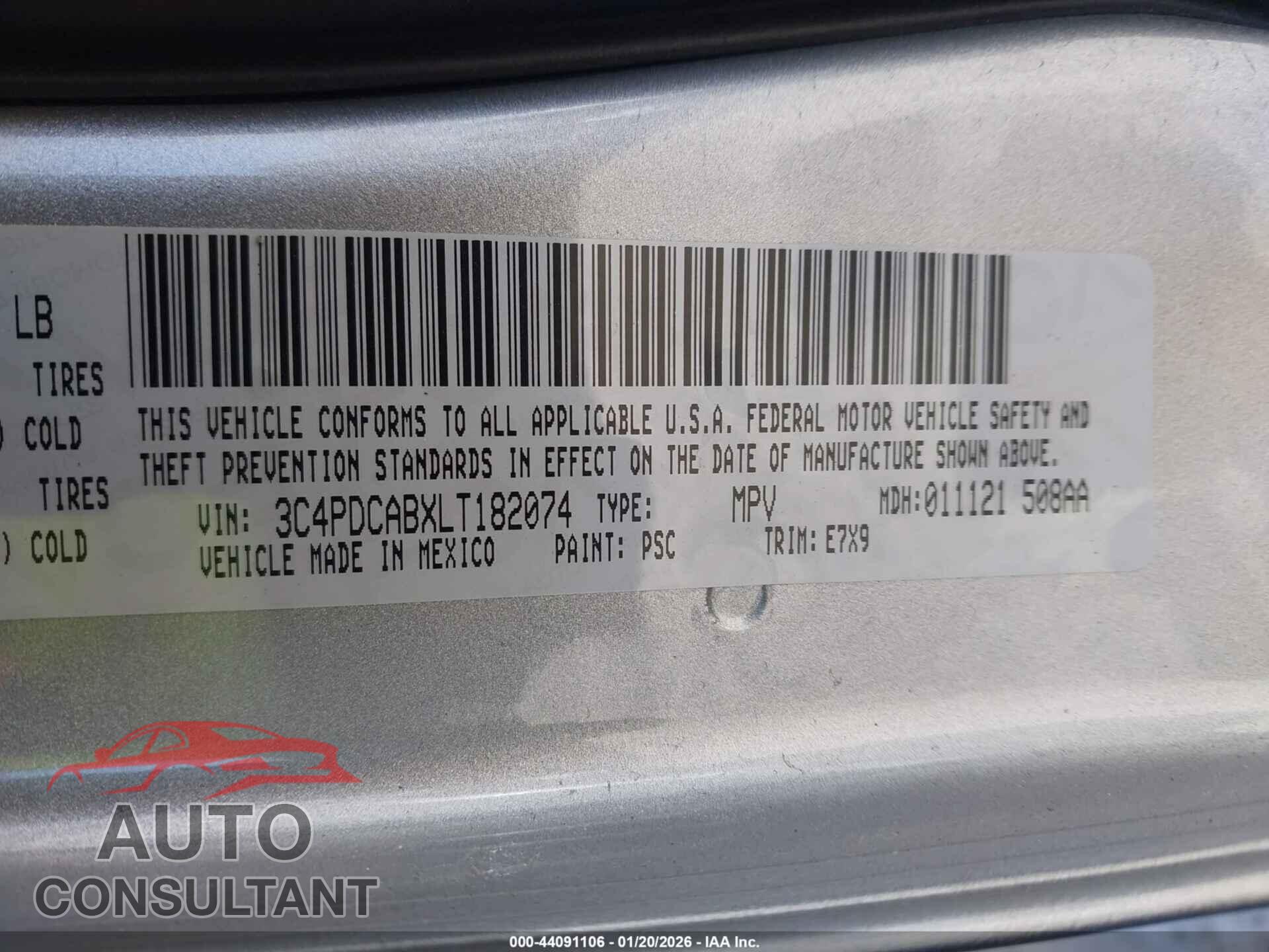 DODGE JOURNEY 2020 - 3C4PDCABXLT182074
