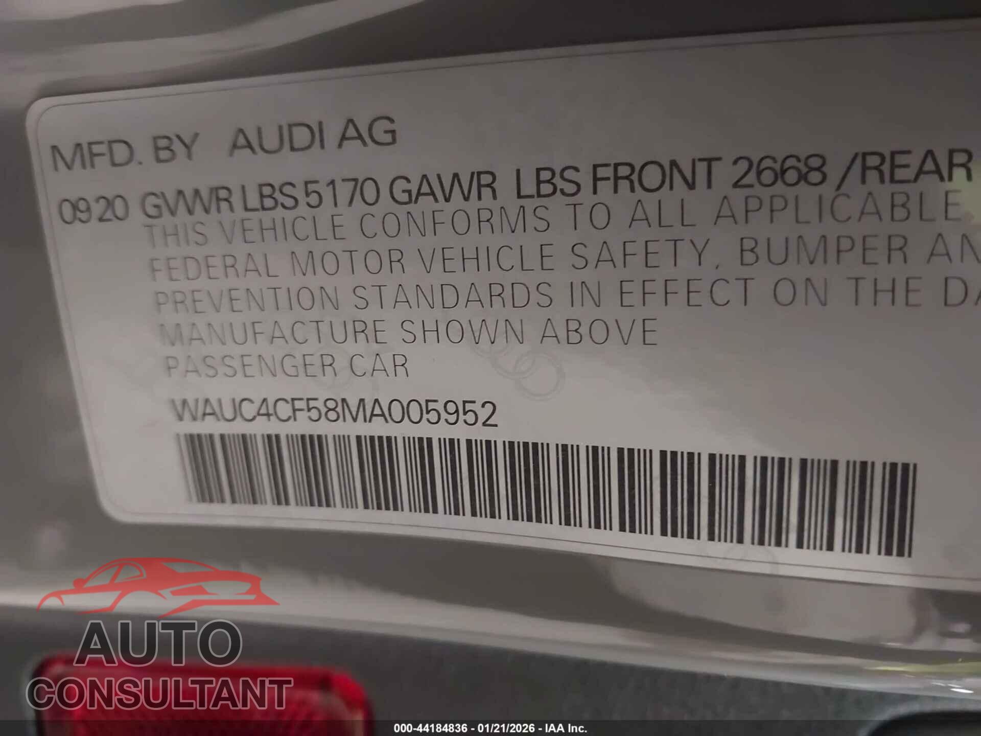 AUDI S5 SPORTBACK 2021 - WAUC4CF58MA005952