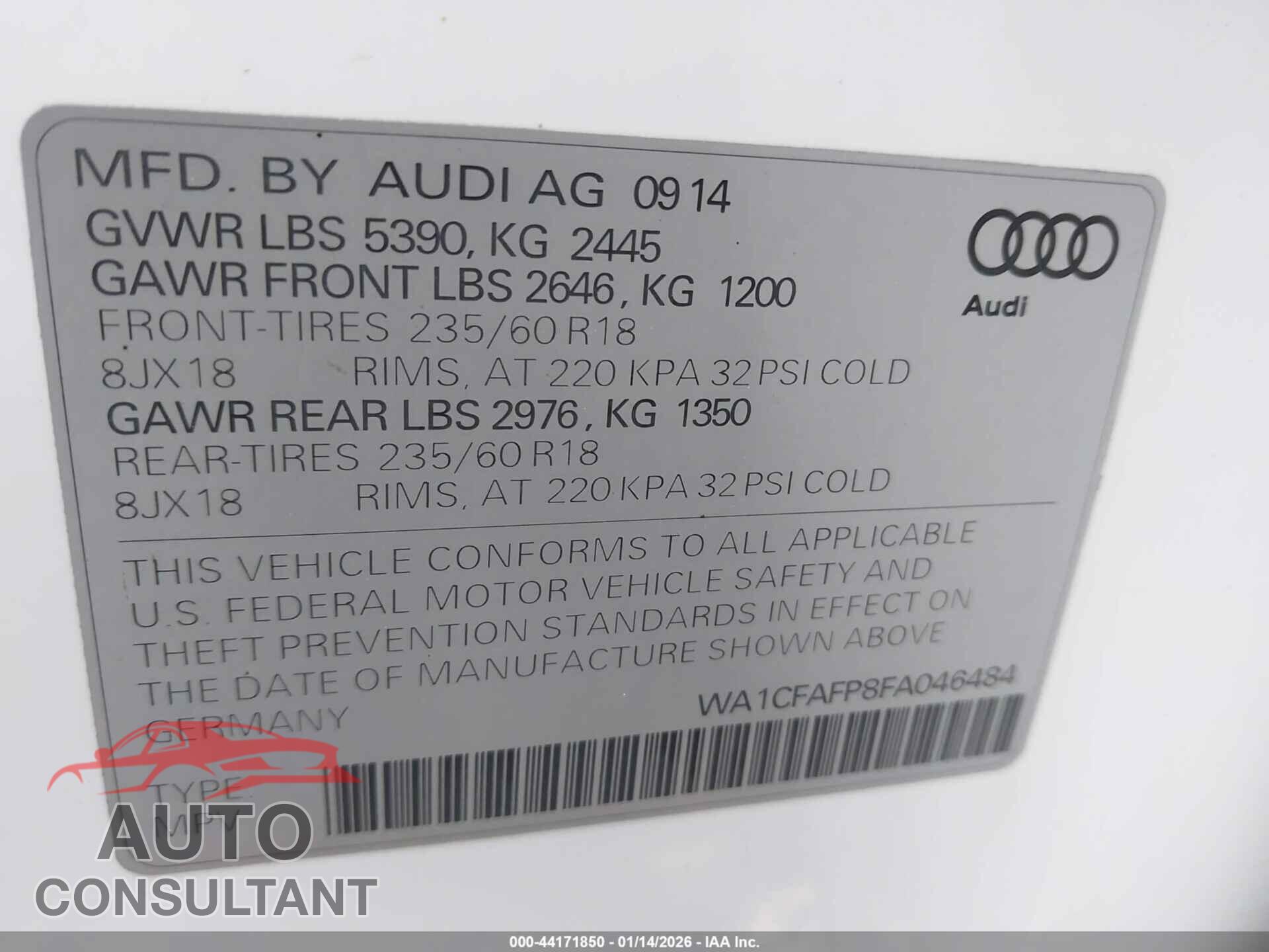 AUDI Q5 2015 - WA1CFAFP8FA046484