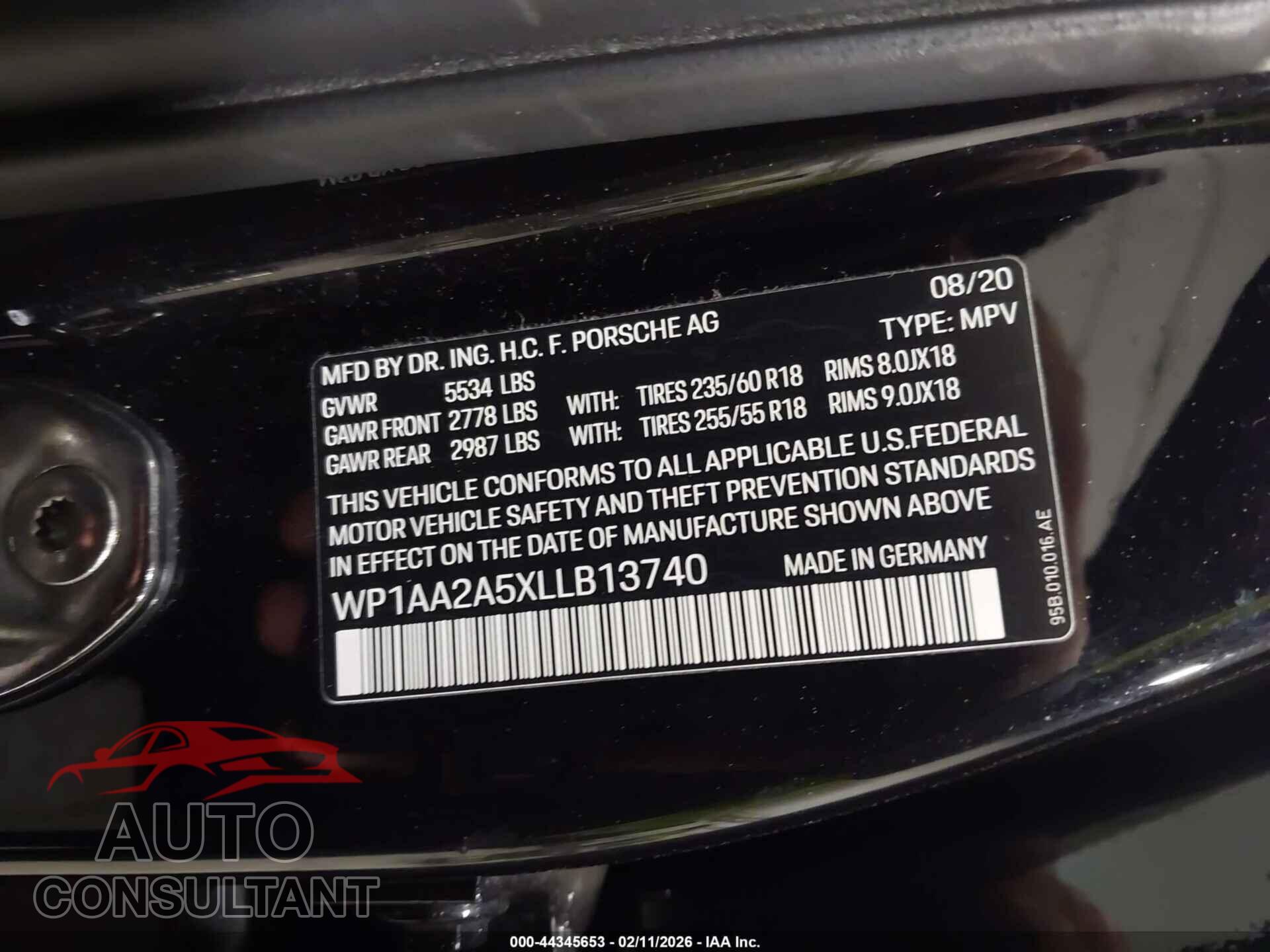 PORSCHE MACAN 2020 - WP1AA2A5XLLB13740