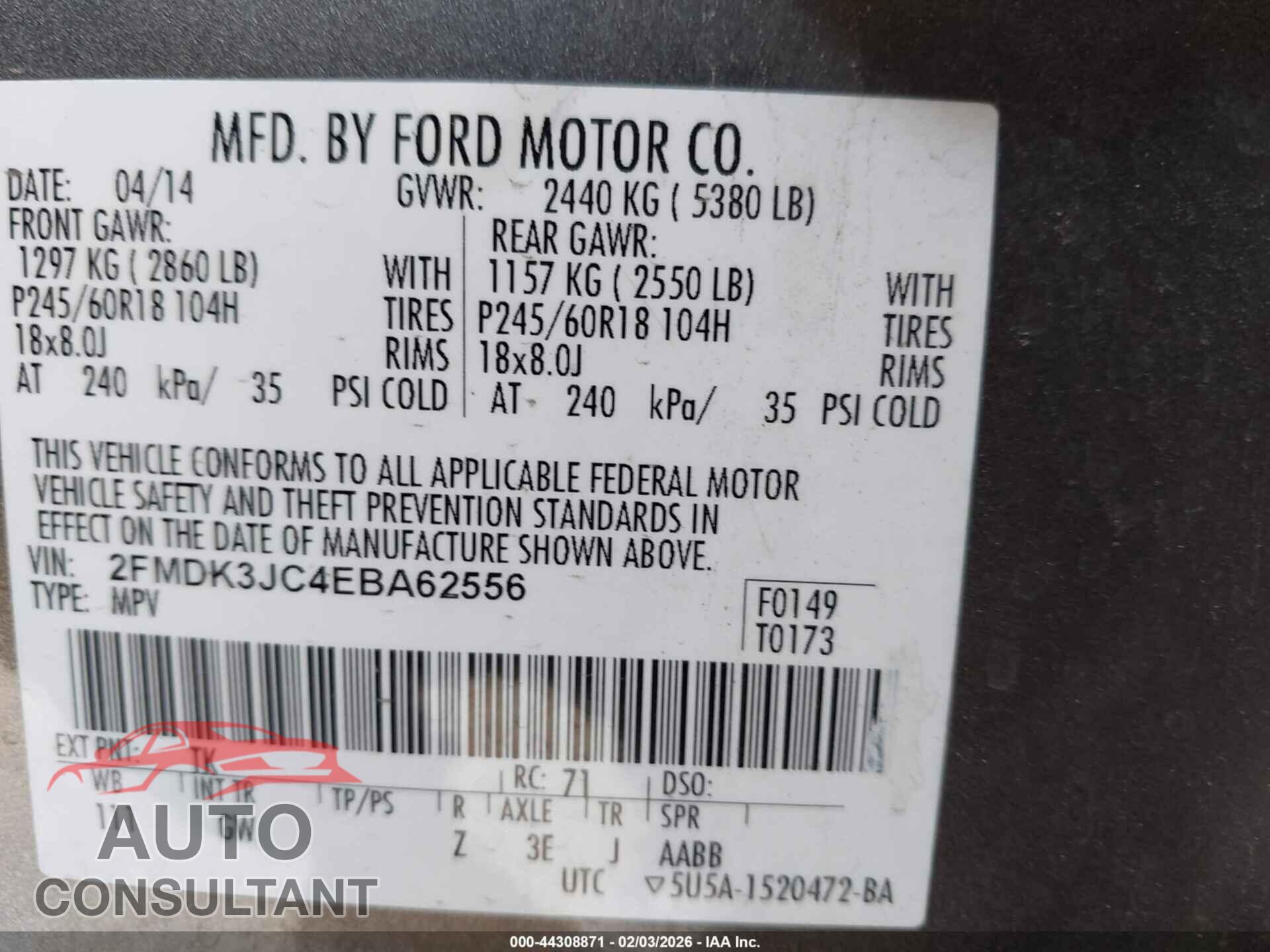 FORD EDGE 2014 - 2FMDK3JC4EBA62556