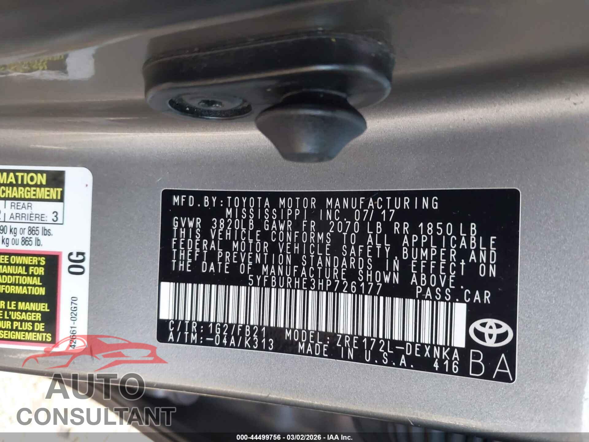 TOYOTA COROLLA 2017 - 5YFBURHE3HP726177