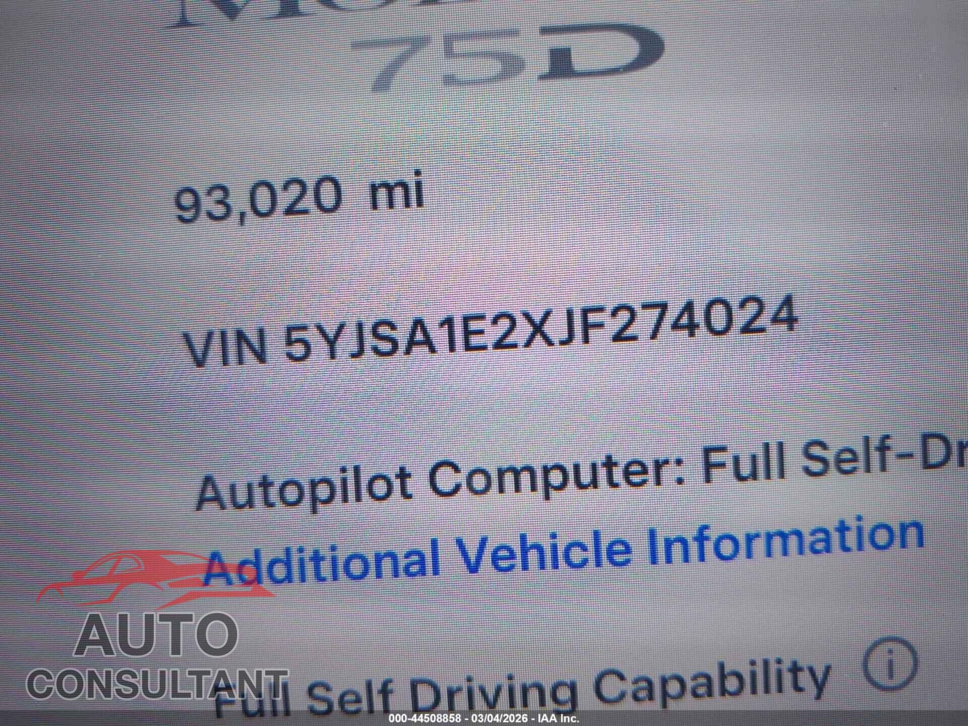 TESLA MODEL S 2018 - 5YJSA1E2XJF274024
