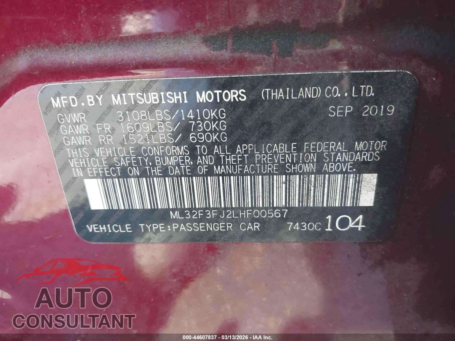 MITSUBISHI MIRAGE G4 2020 - ML32F3FJ2LHF00567