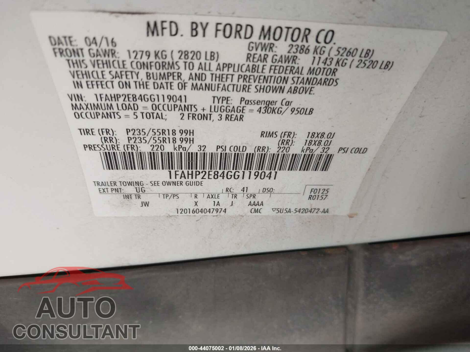 FORD TAURUS 2016 - 1FAHP2E84GG119041