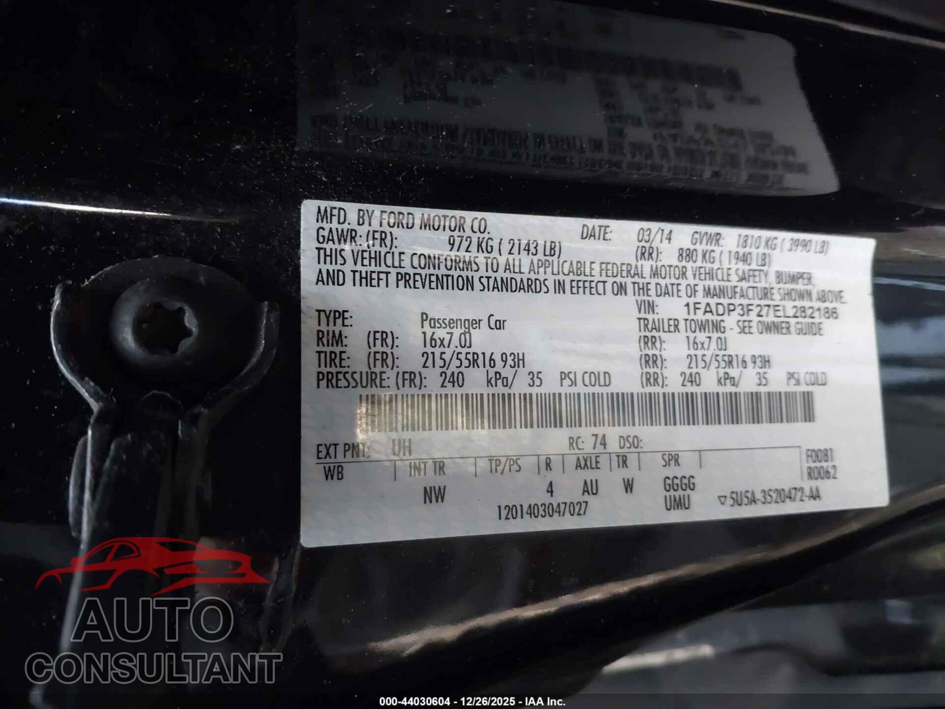 FORD FOCUS 2014 - 1FADP3F27EL282186