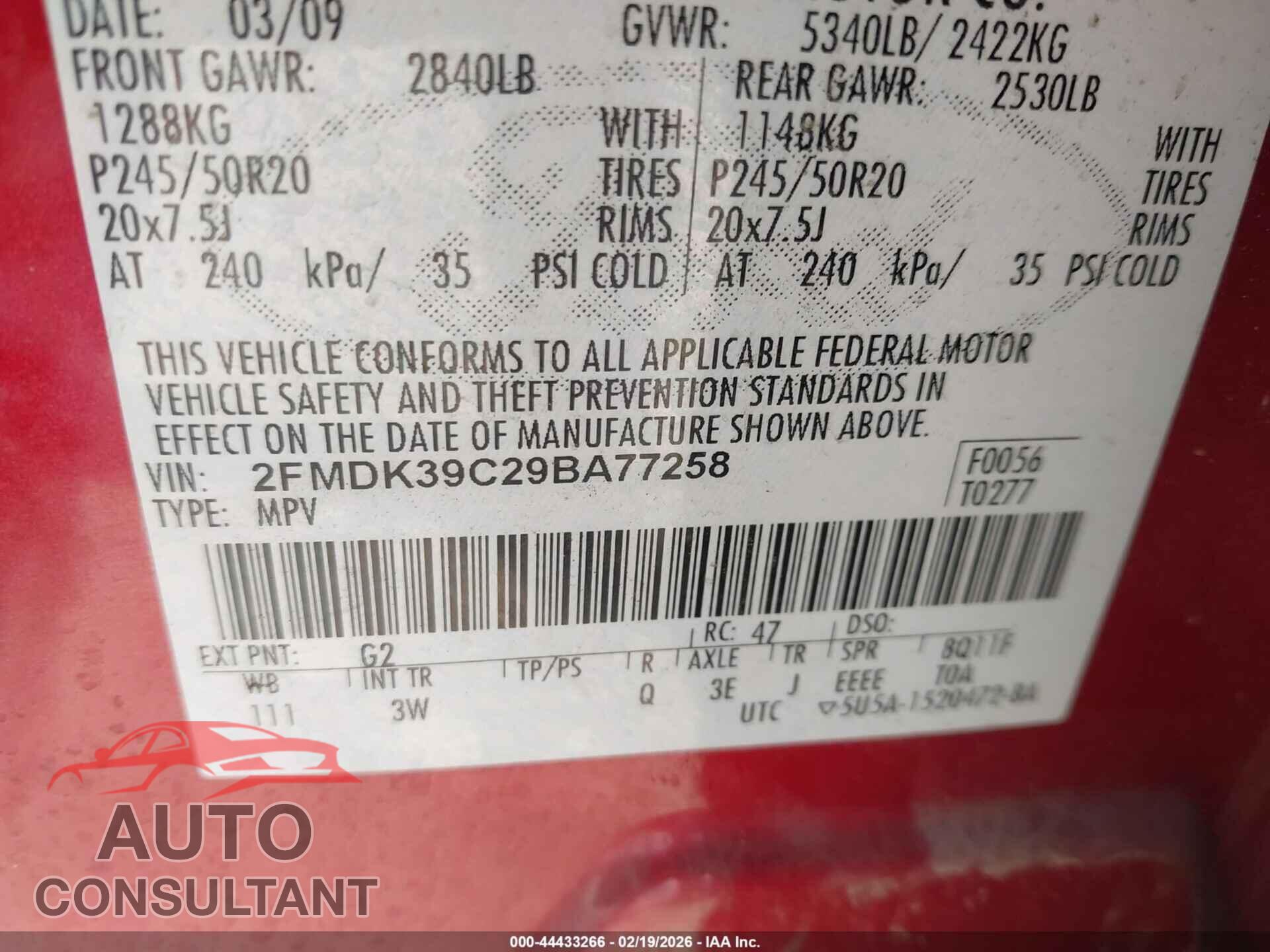 FORD EDGE 2009 - 2FMDK39C29BA77258