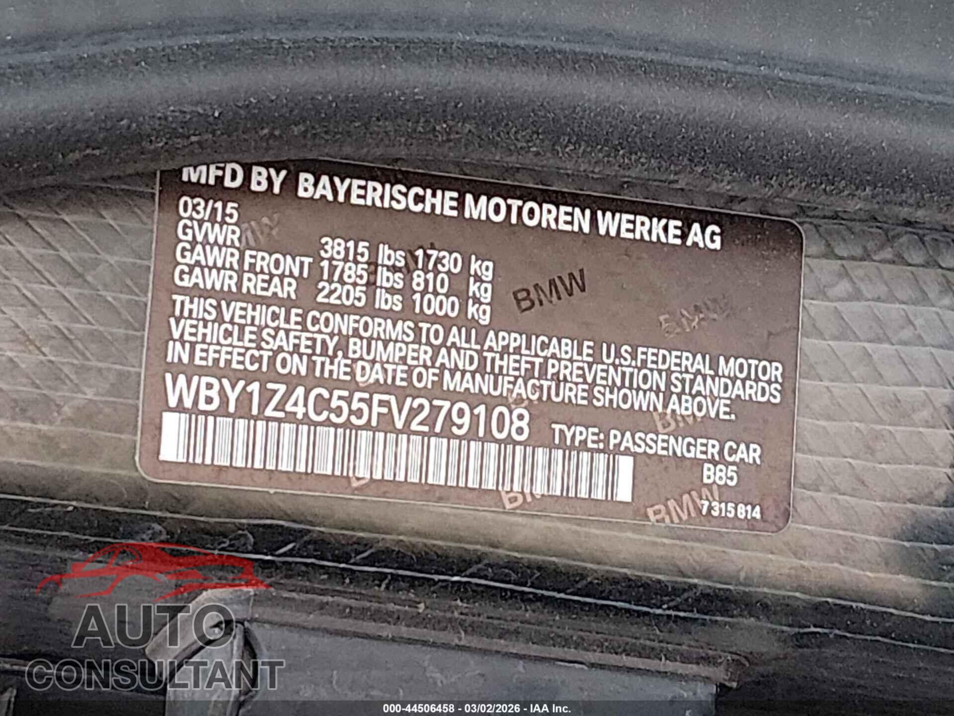 BMW I3 2015 - WBY1Z4C55FV279108