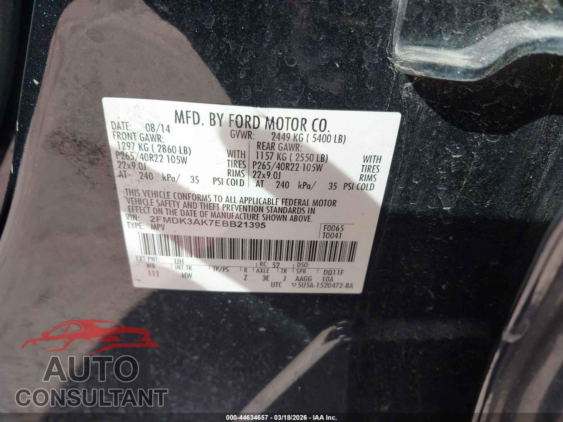 FORD EDGE 2014 - 2FMDK3AK7EBB21395