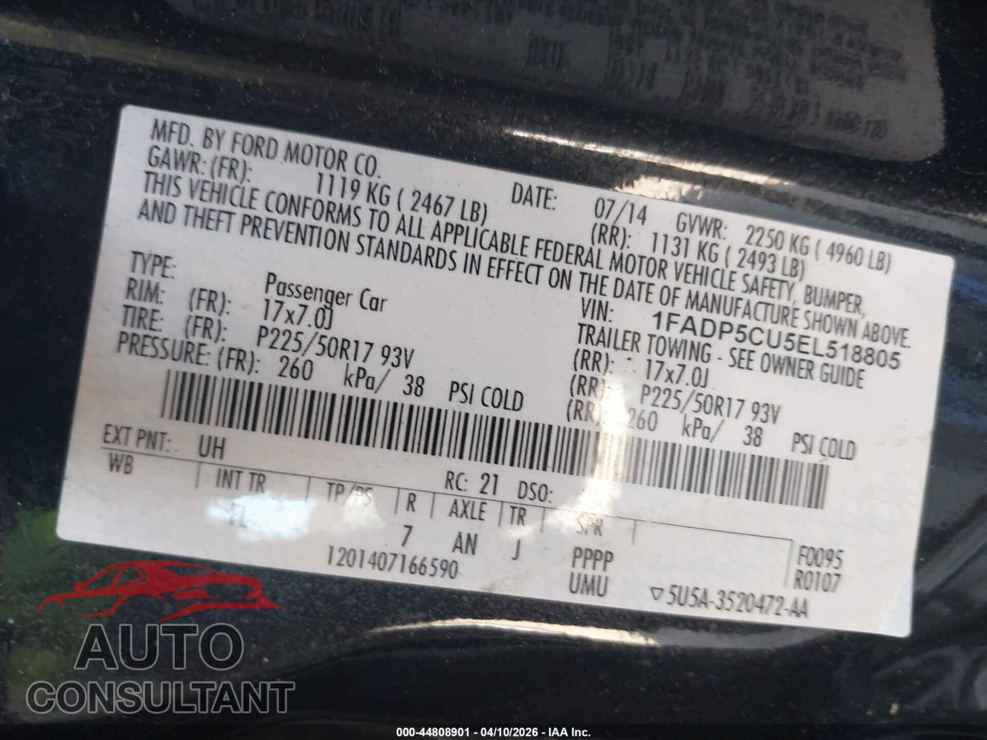 FORD C-MAX ENERGI 2014 - 1FADP5CU5EL518805