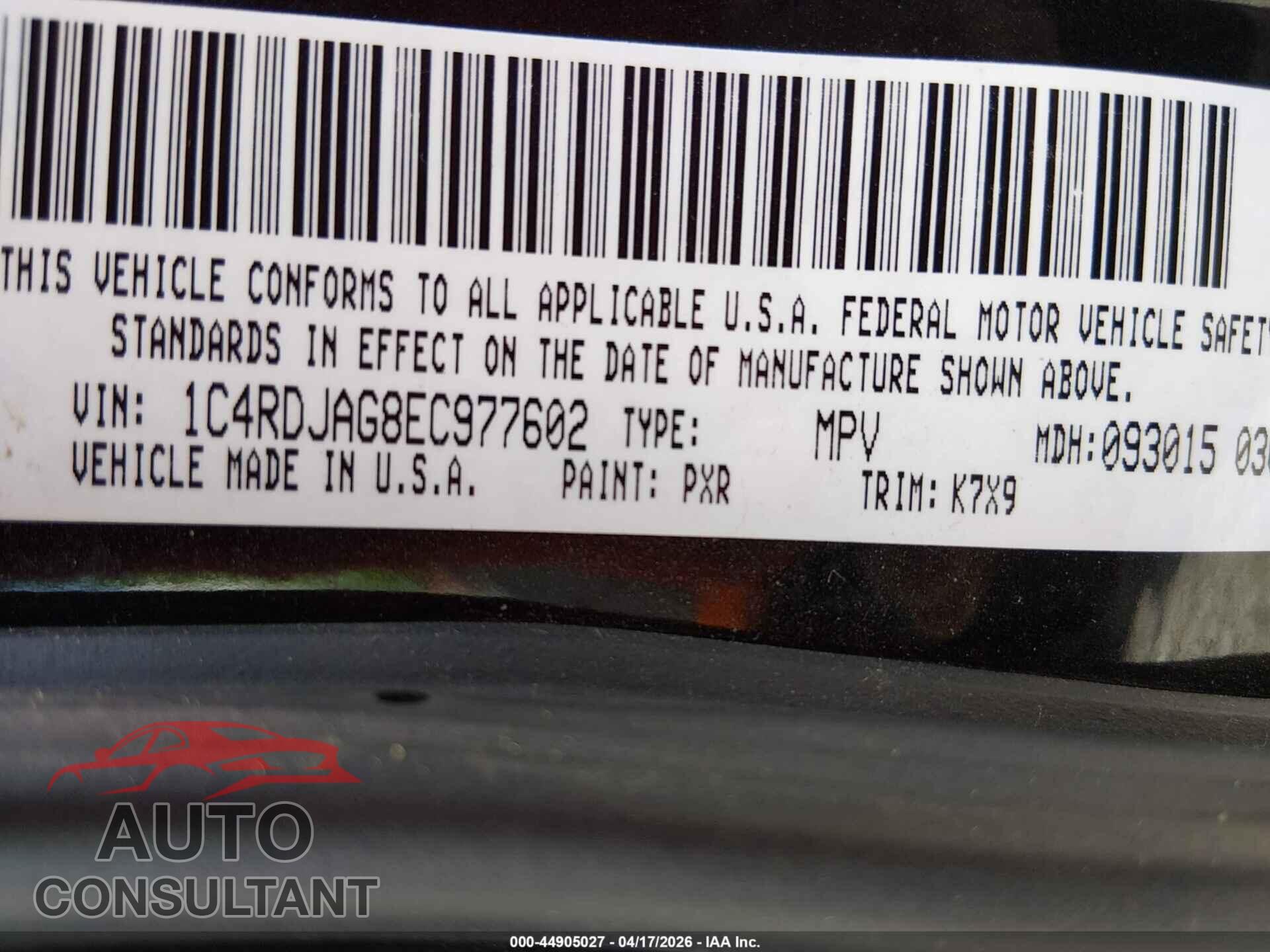 DODGE DURANGO 2014 - 1C4RDJAG8EC977602