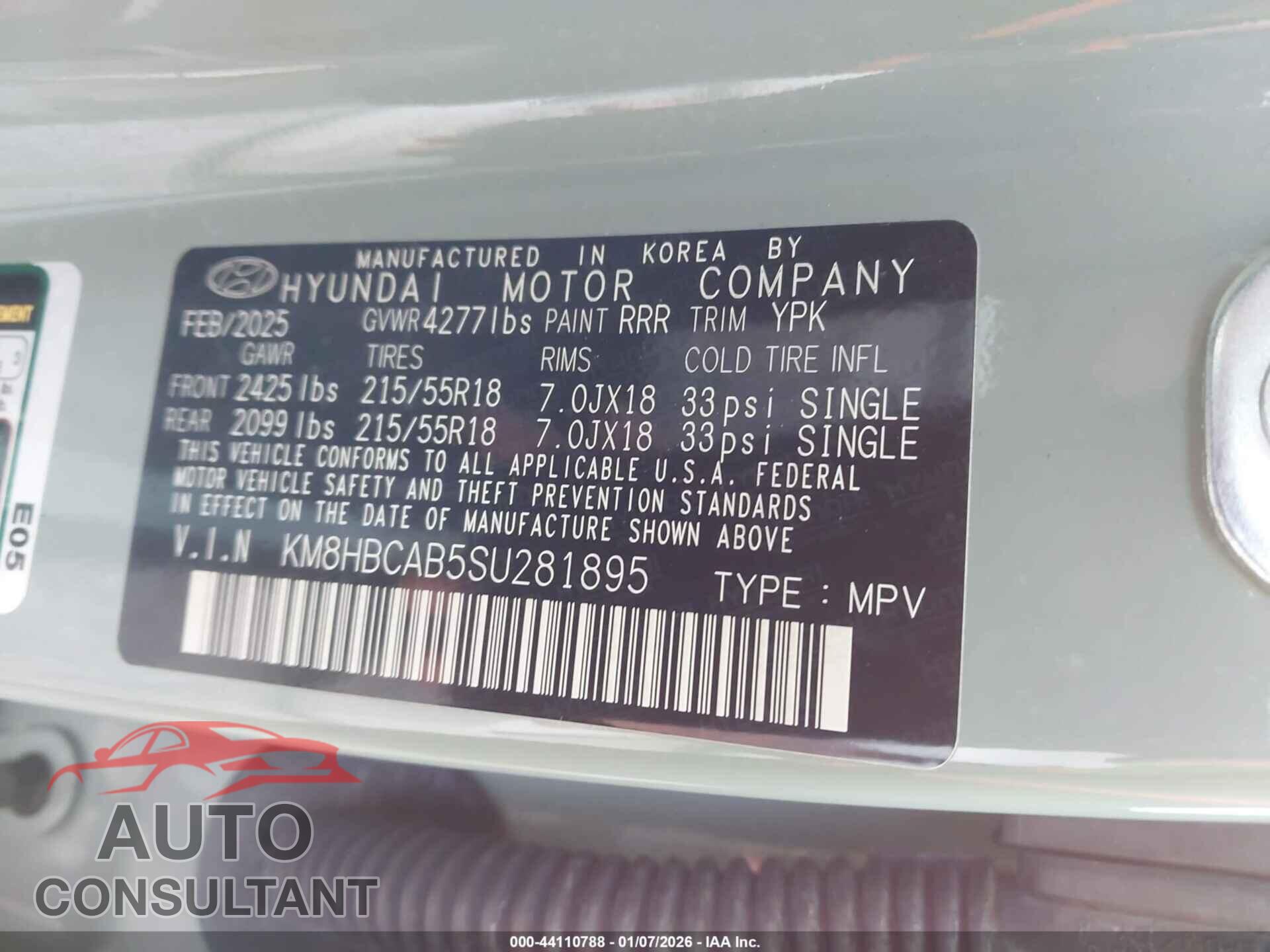HYUNDAI KONA 2025 - KM8HBCAB5SU281895