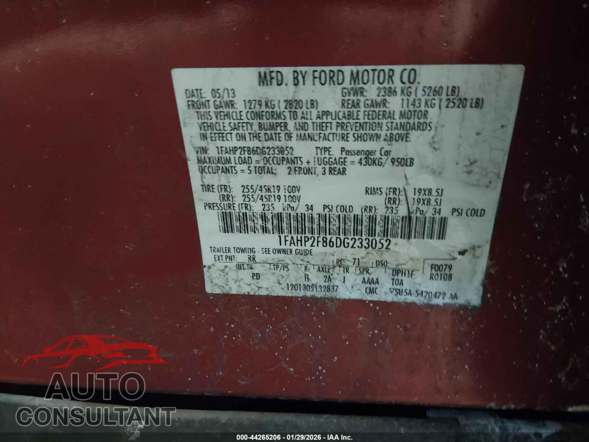 FORD TAURUS 2013 - 1FAHP2F86DG233052