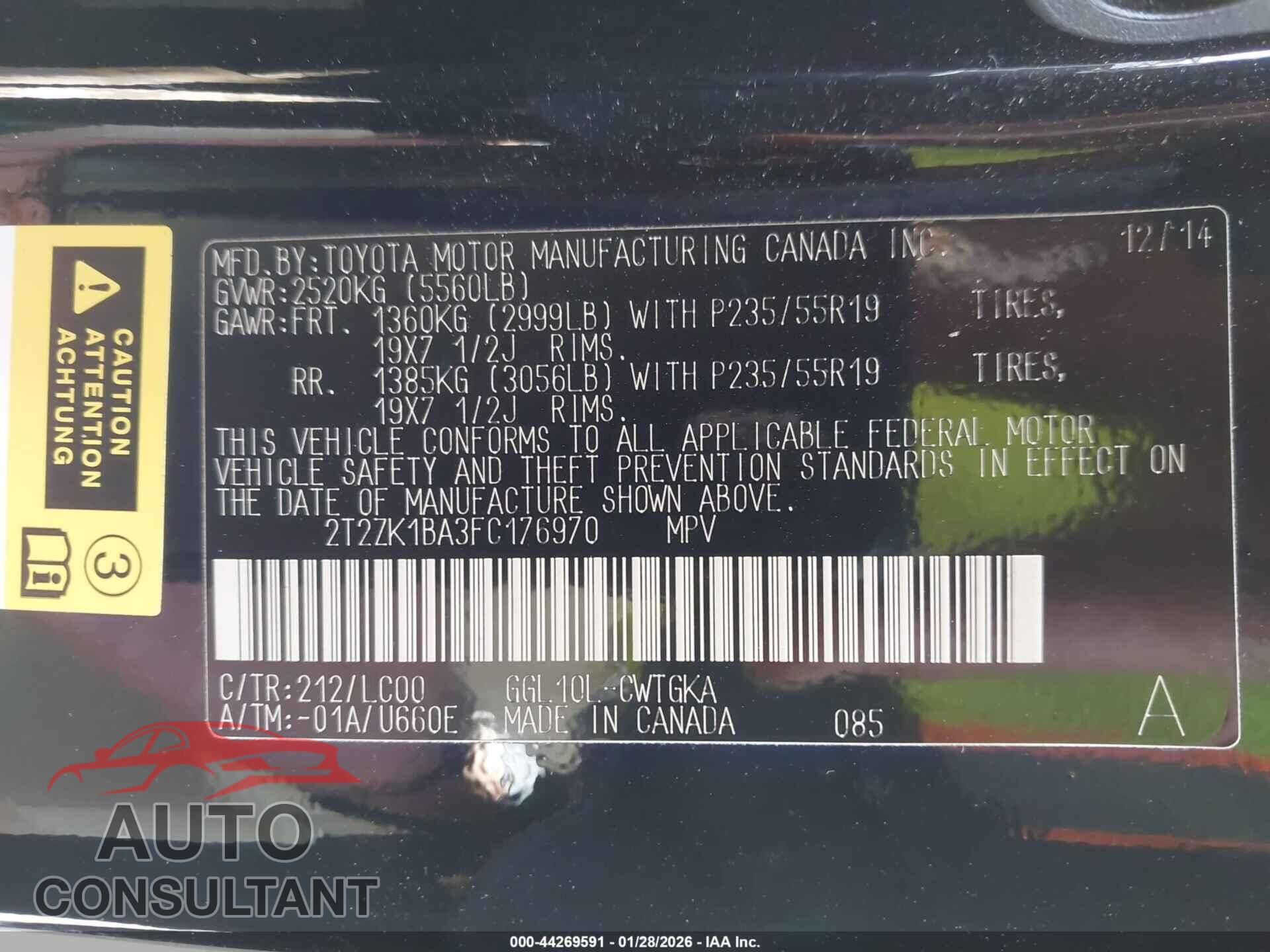 LEXUS RX 350 2015 - 2T2ZK1BA3FC176970