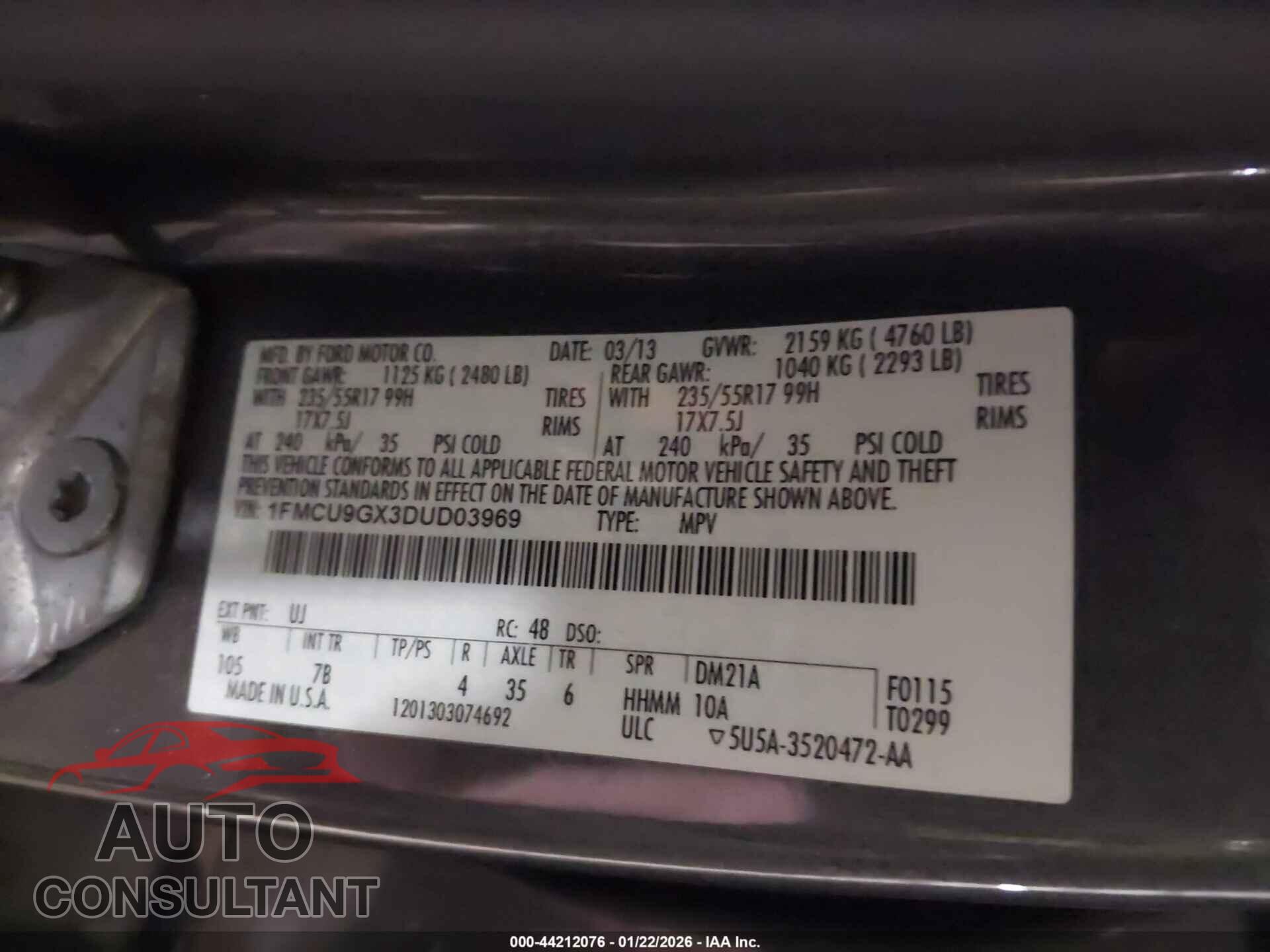 FORD ESCAPE 2013 - 1FMCU9GX3DUD03969