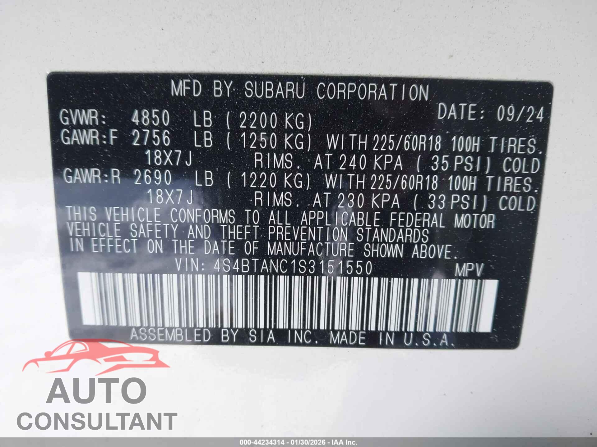 SUBARU OUTBACK 2025 - 4S4BTANC1S3151550