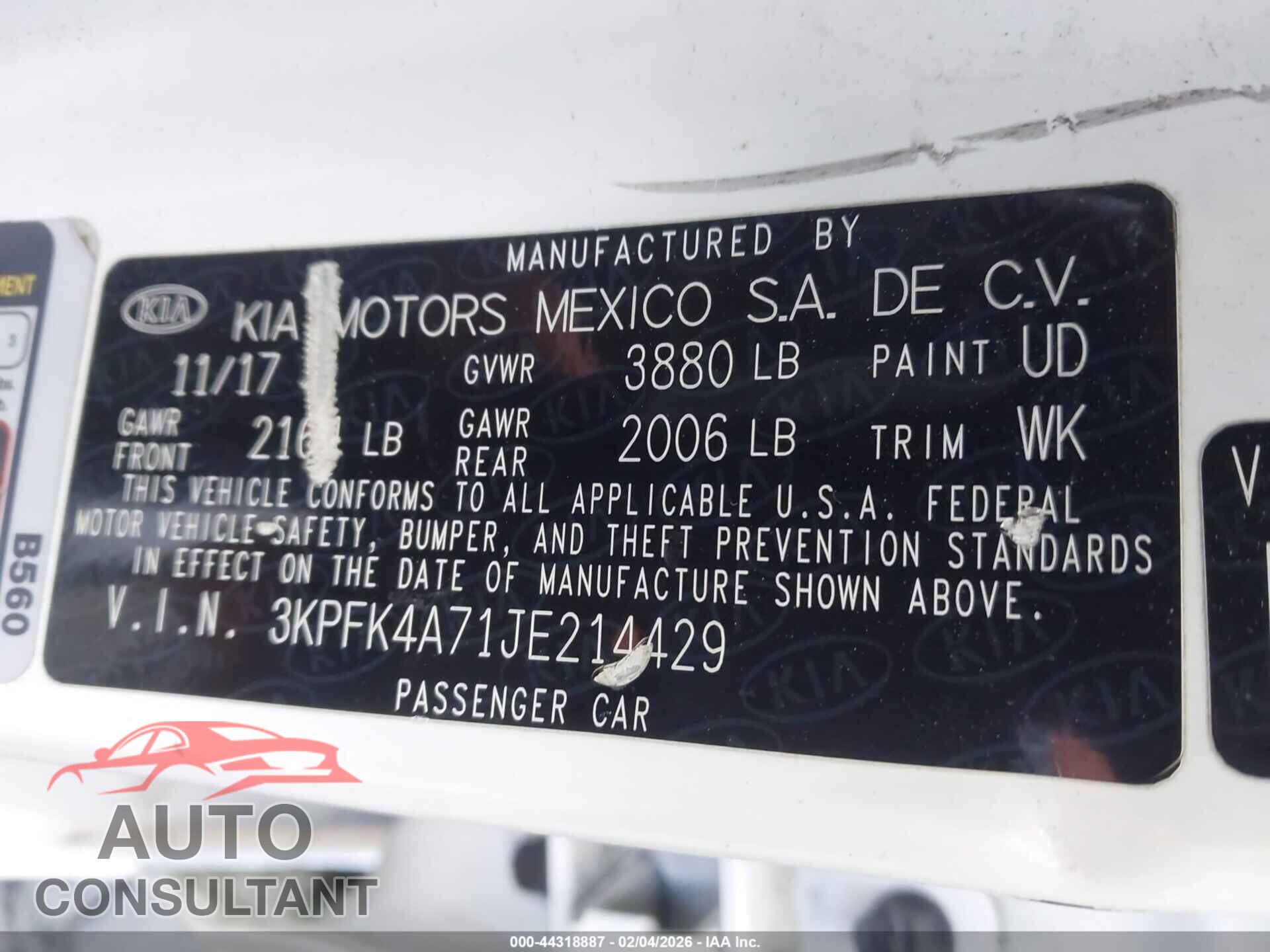 KIA FORTE 2018 - 3KPFK4A71JE214429
