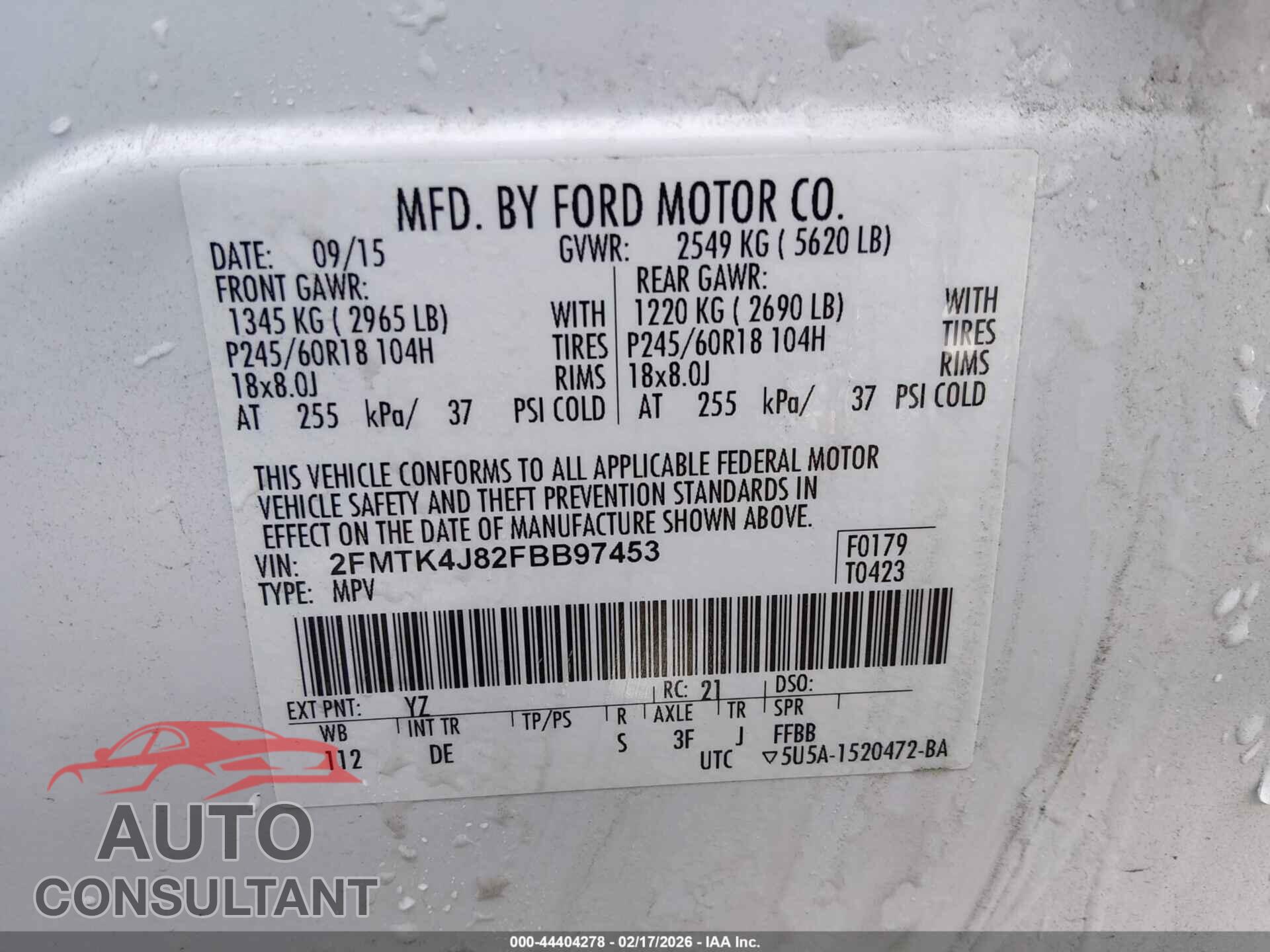 FORD EDGE 2015 - 2FMTK4J82FBB97453