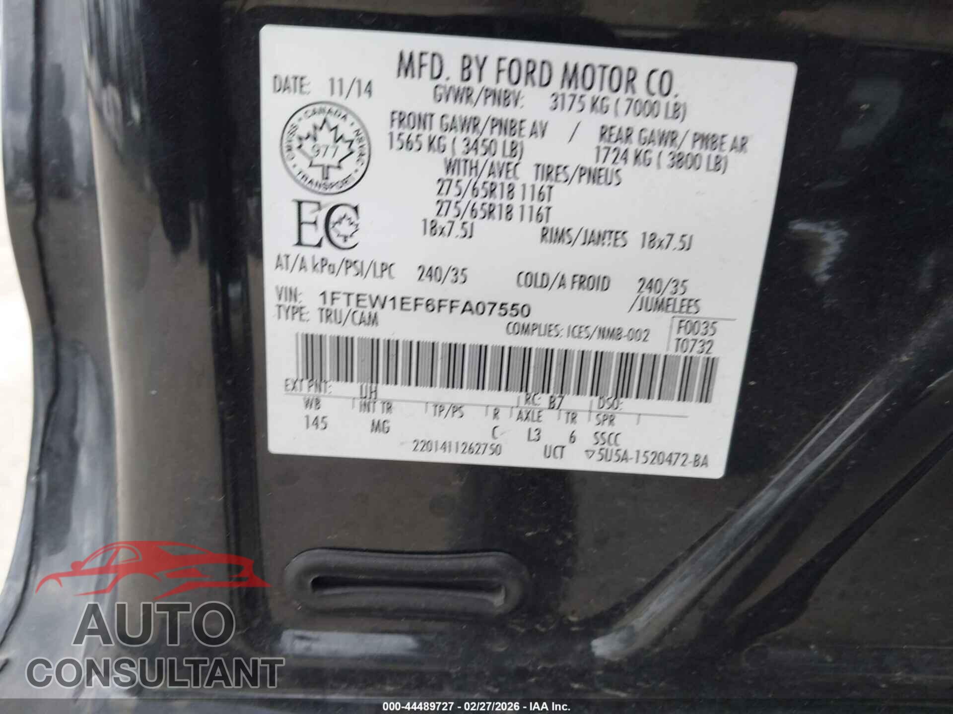 FORD F-150 2015 - 1FTEW1EF6FFA07550