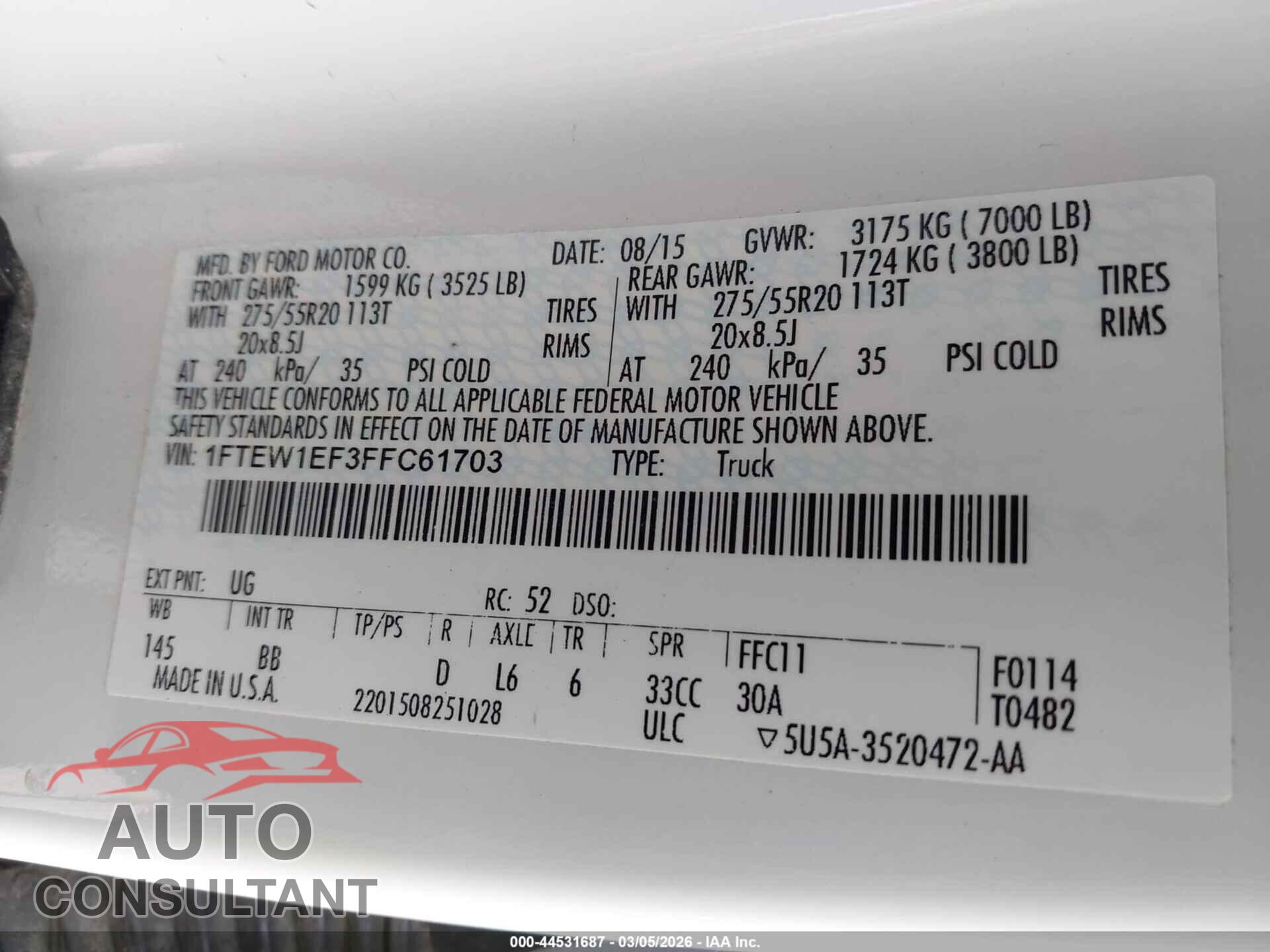 FORD F-150 2015 - 1FTEW1EF3FFC61703