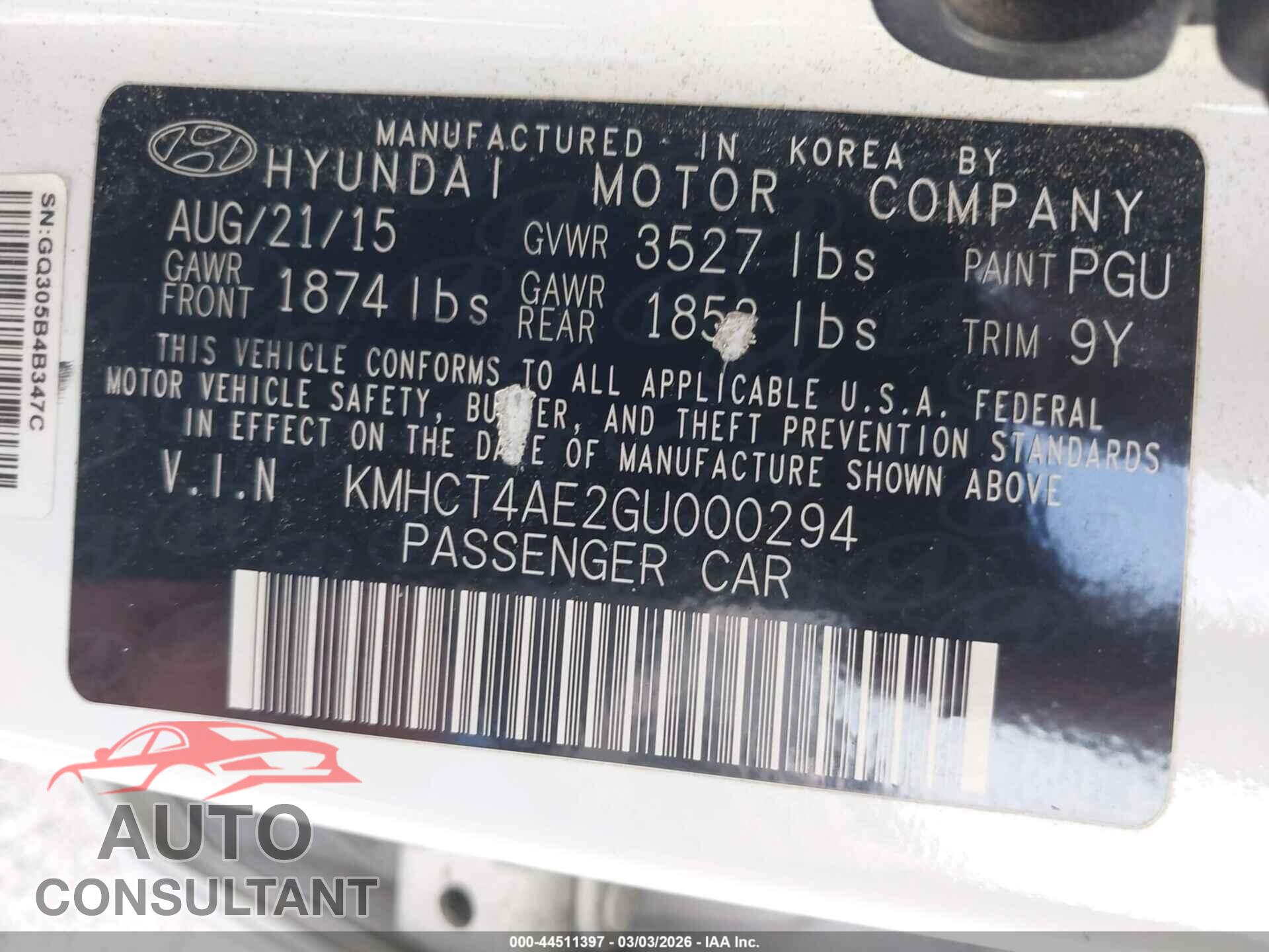 HYUNDAI ACCENT 2016 - KMHCT4AE2GU000294