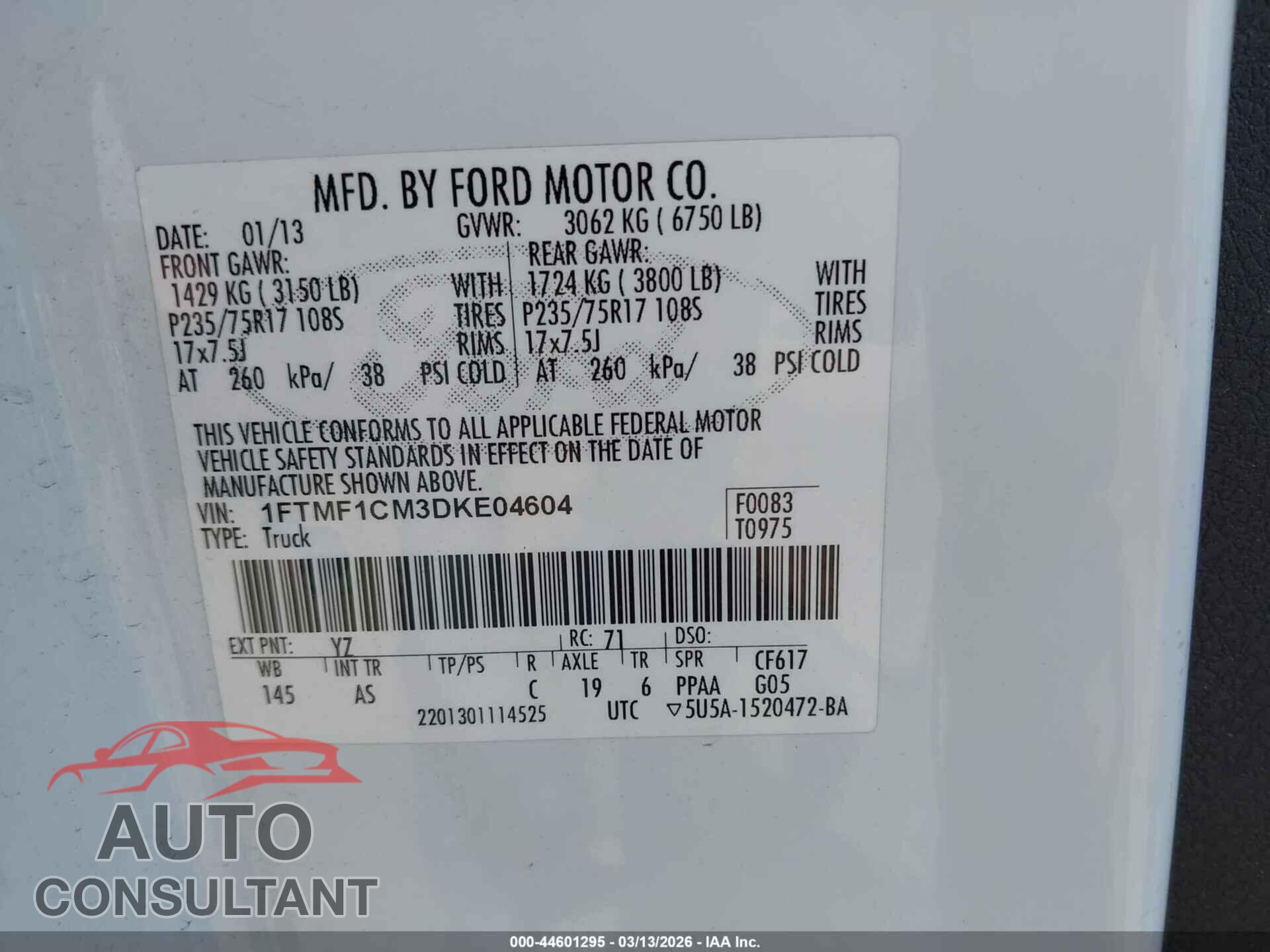 FORD F-150 2013 - 1FTMF1CM3DKE04604