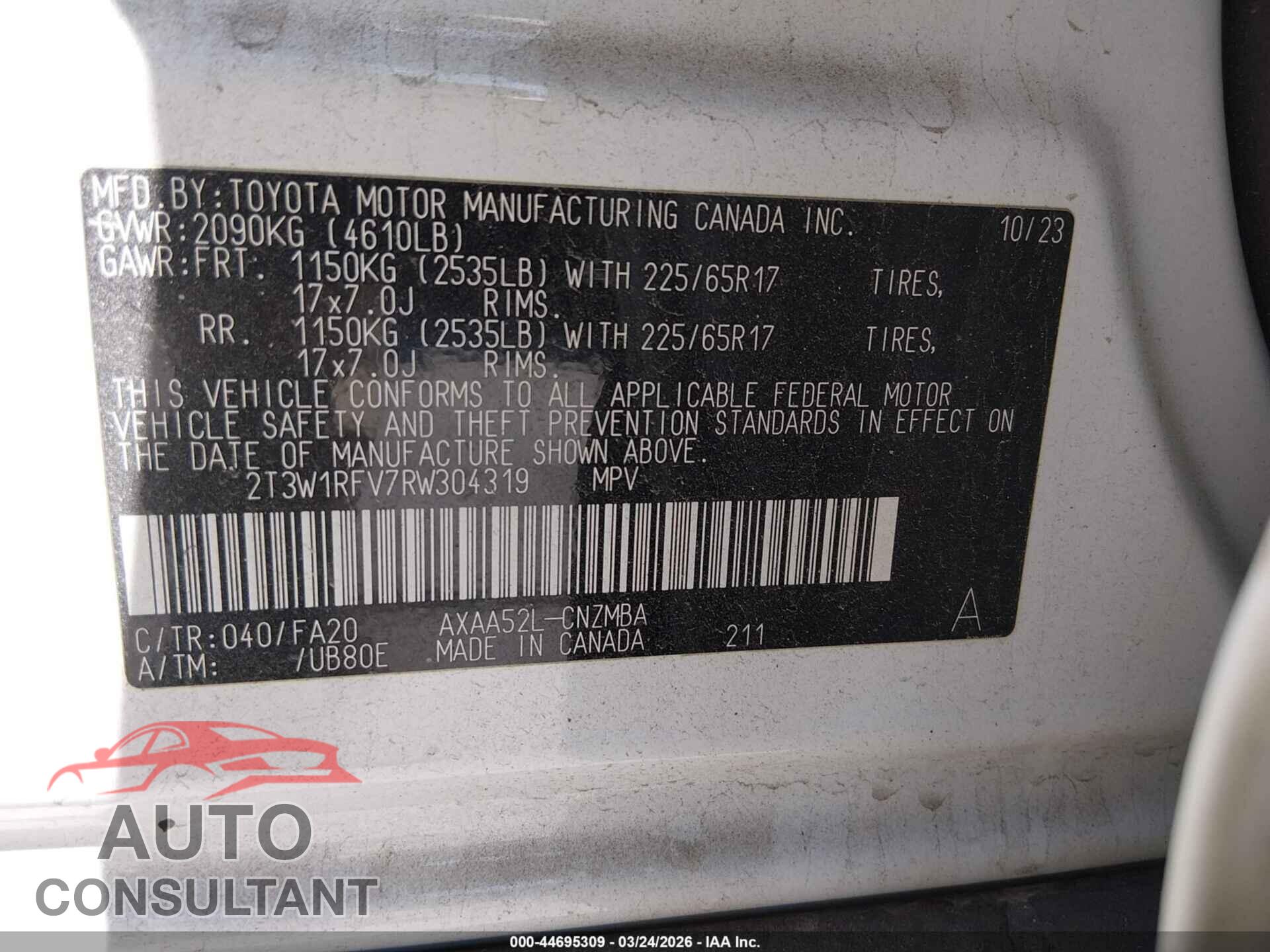 TOYOTA RAV4 2024 - 2T3W1RFV7RW304319