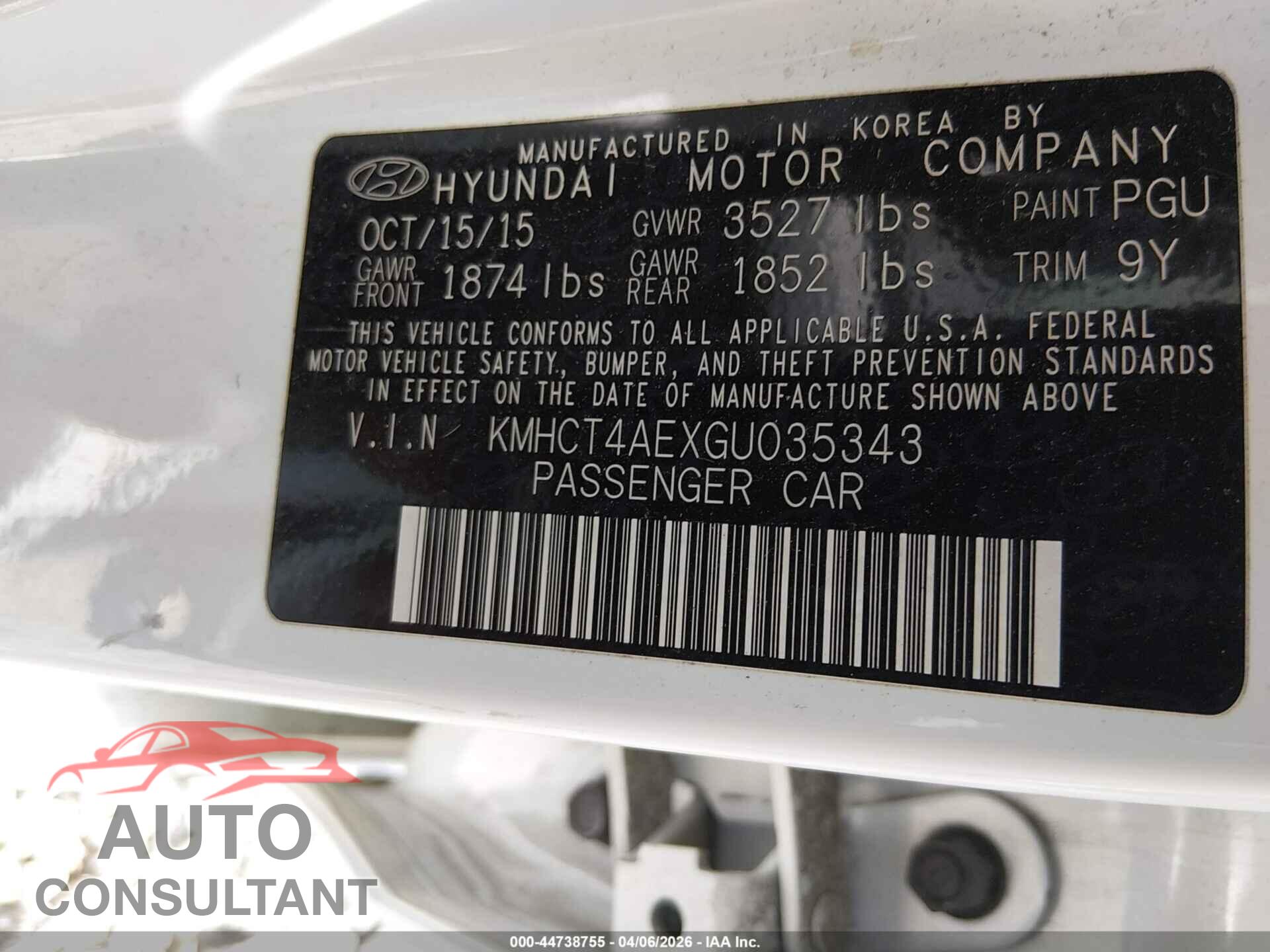HYUNDAI ACCENT 2016 - KMHCT4AEXGU035343