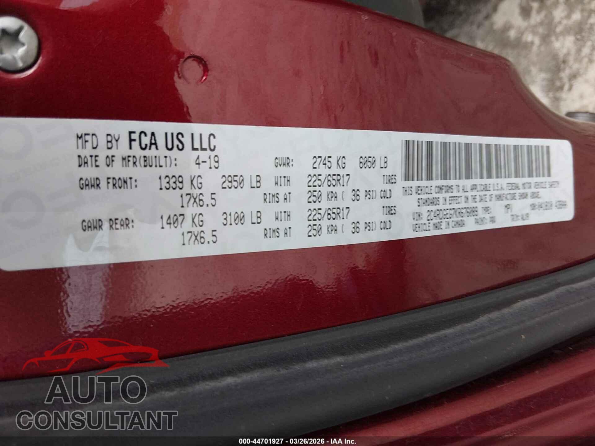 DODGE GRAND CARAVAN 2019 - 2C4RDGEG7KR676089