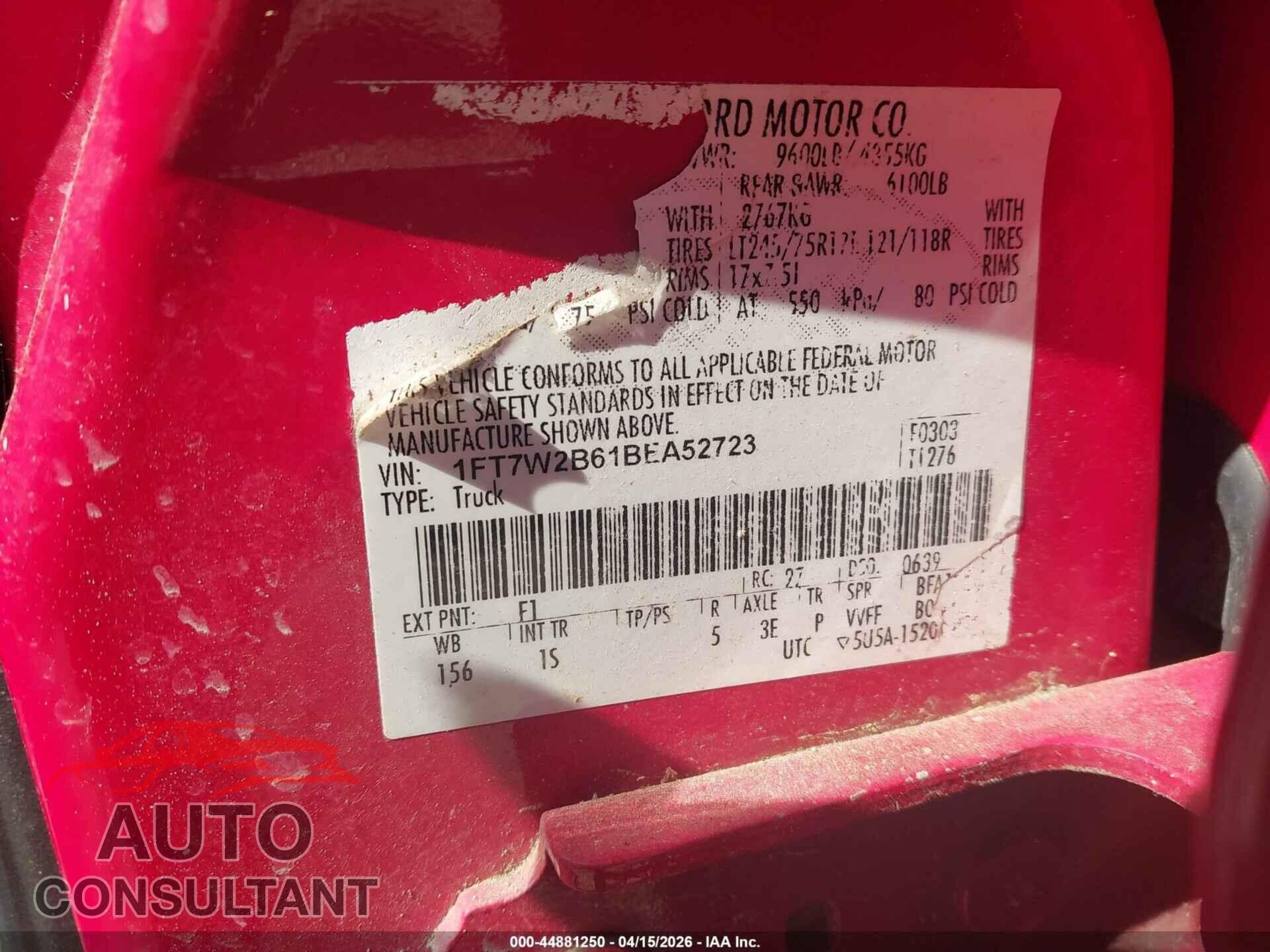 FORD F-250 2011 - 1FT7W2B61BEA52723
