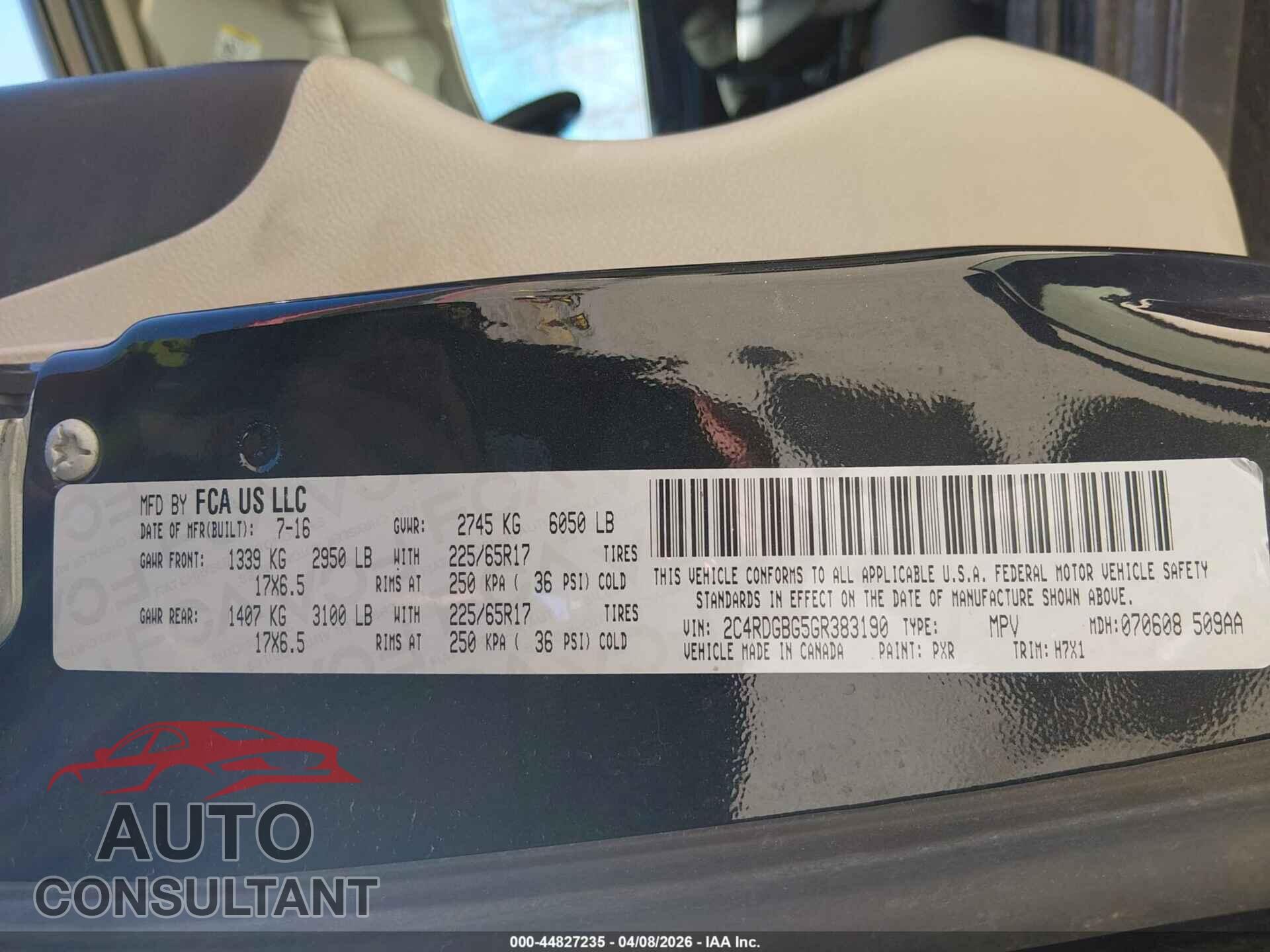 DODGE GRAND CARAVAN 2016 - 2C4RDGBG5GR383190