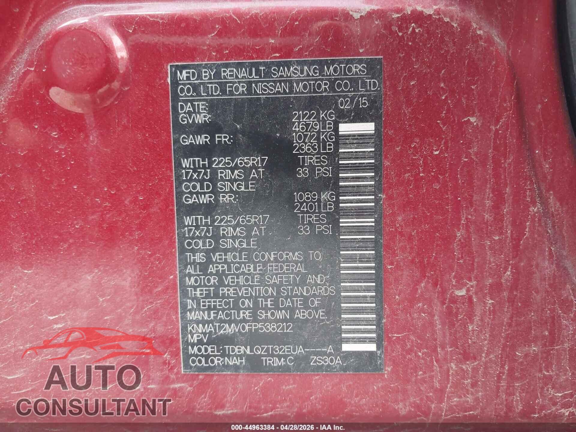 NISSAN ROGUE 2015 - KNMAT2MV0FP538212