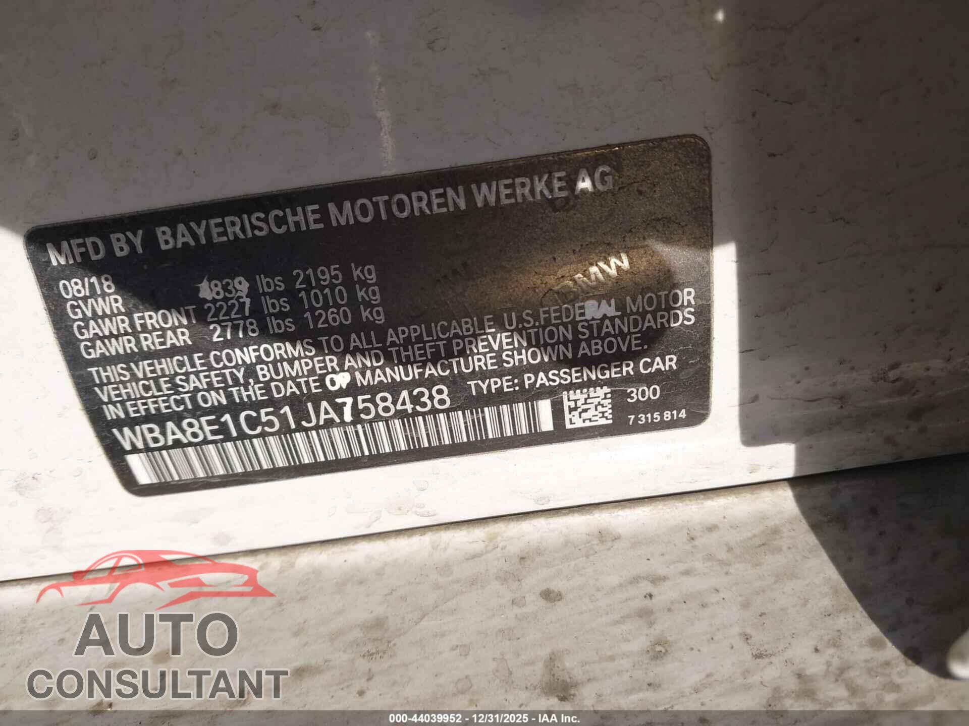 BMW 330E 2018 - WBA8E1C51JA758438