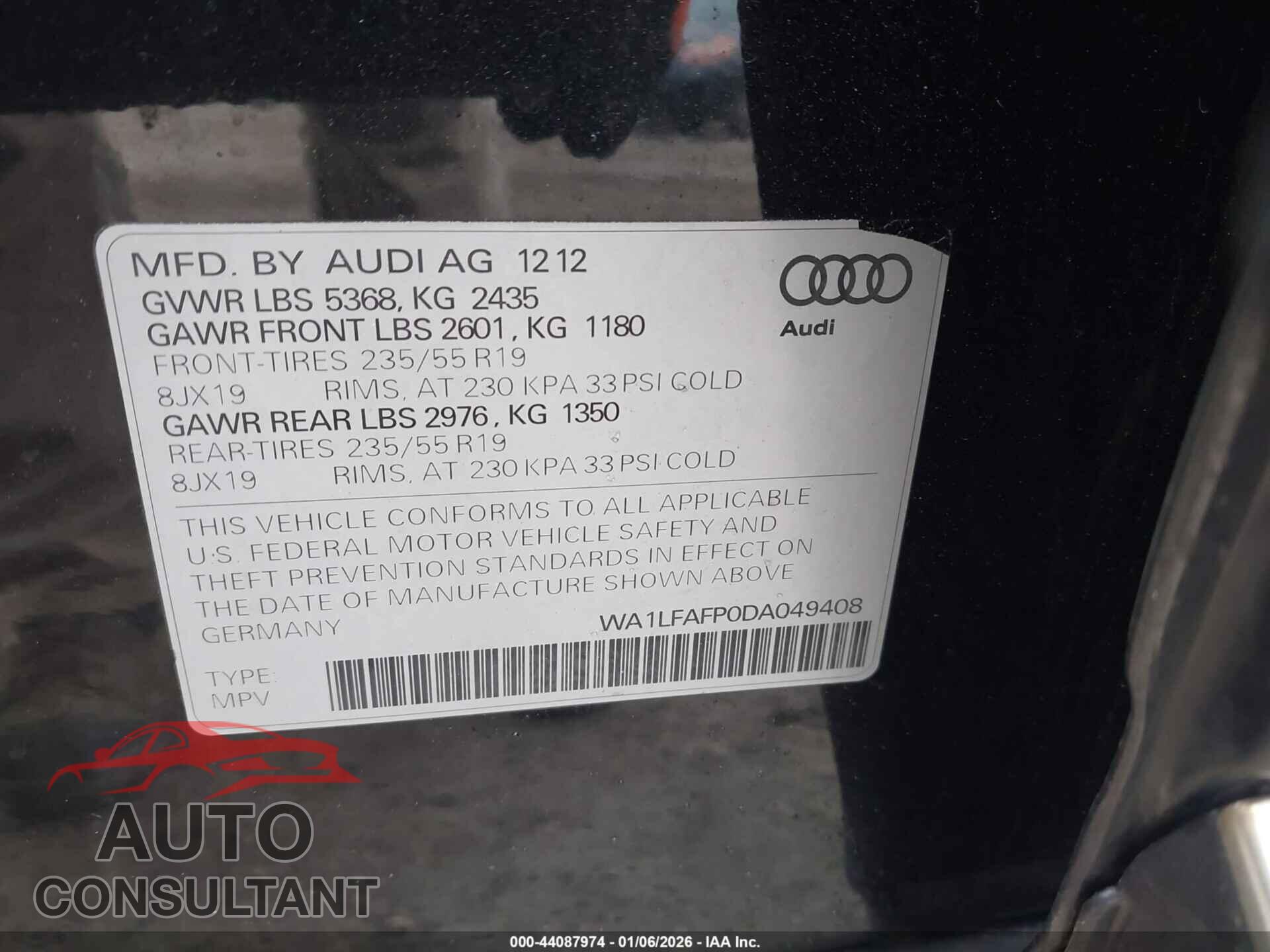 AUDI Q5 2013 - WA1LFAFP0DA049408