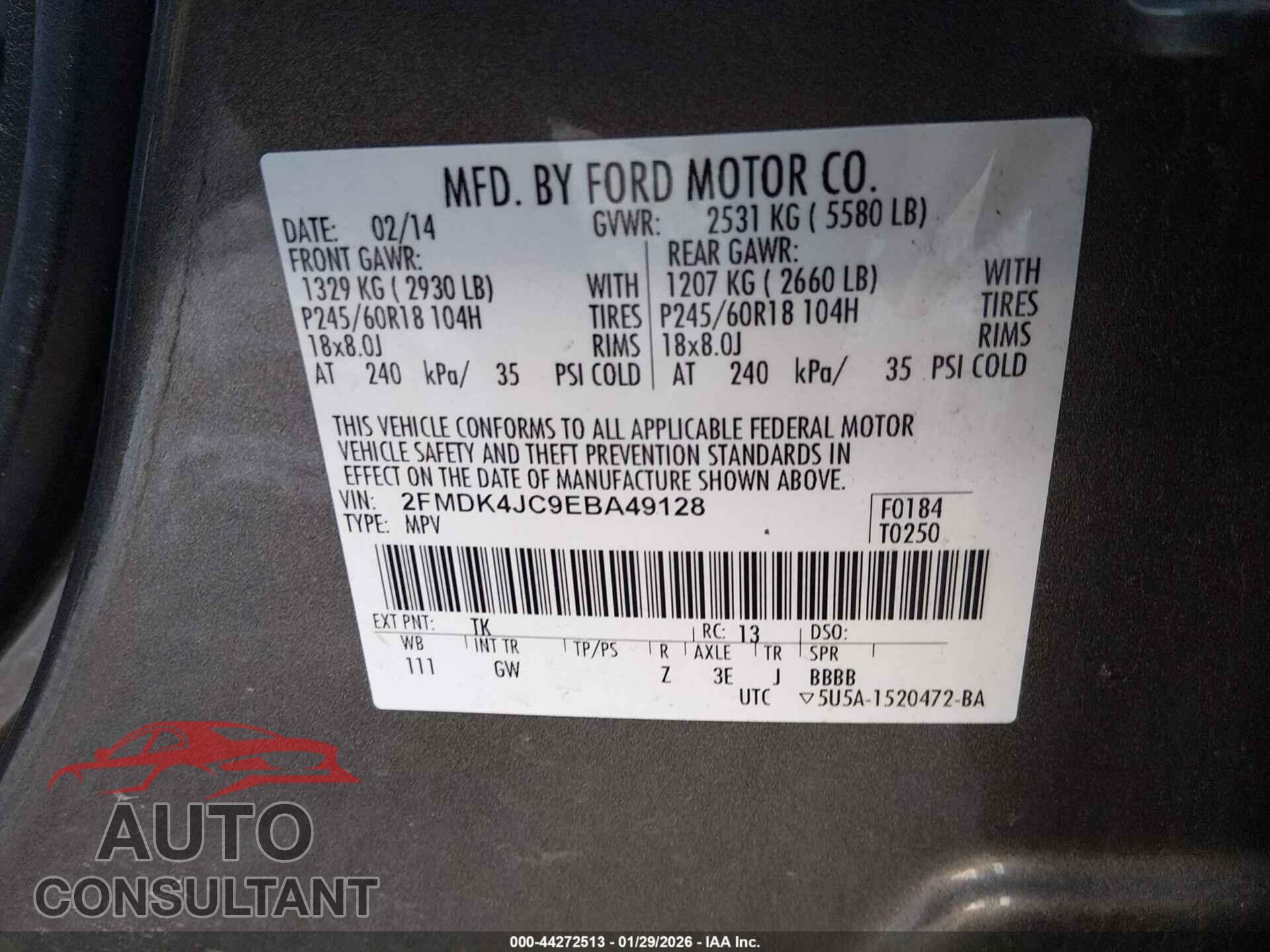 FORD EDGE 2014 - 2FMDK4JC9EBA49128
