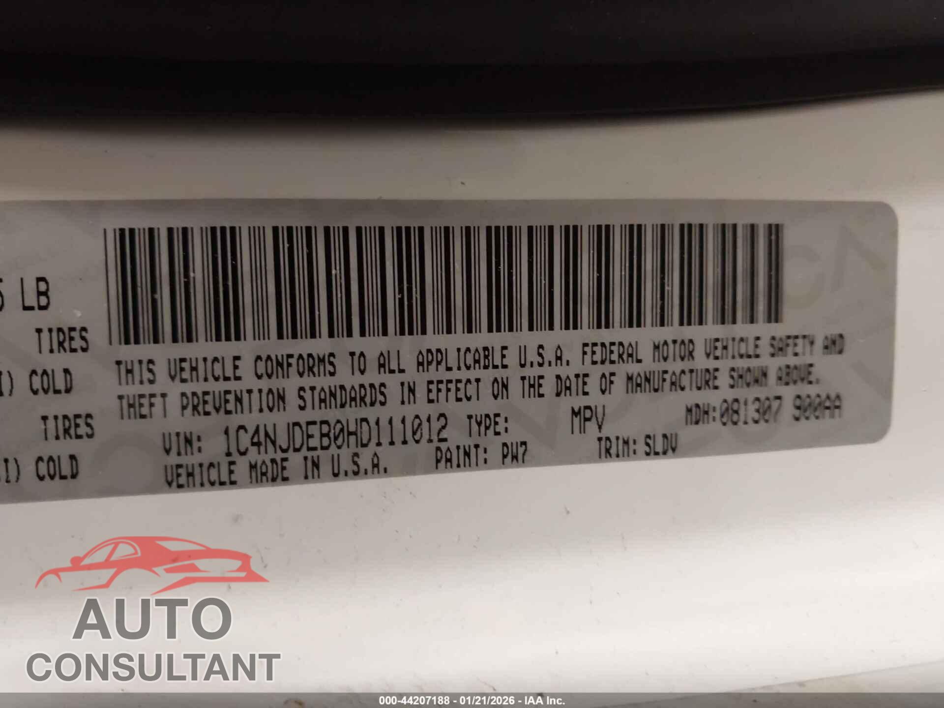 JEEP COMPASS 2017 - 1C4NJDEB0HD111012