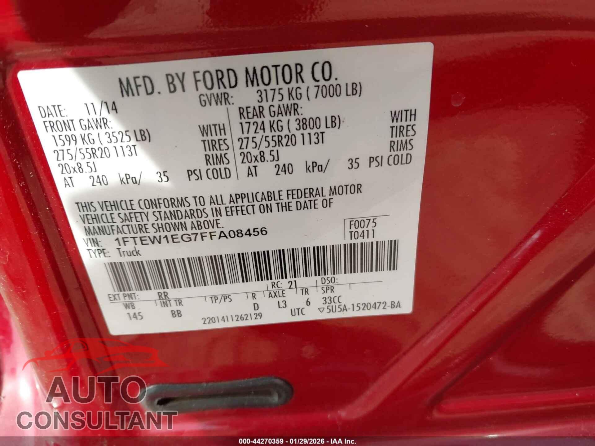 FORD F-150 2015 - 1FTEW1EG7FFA08456