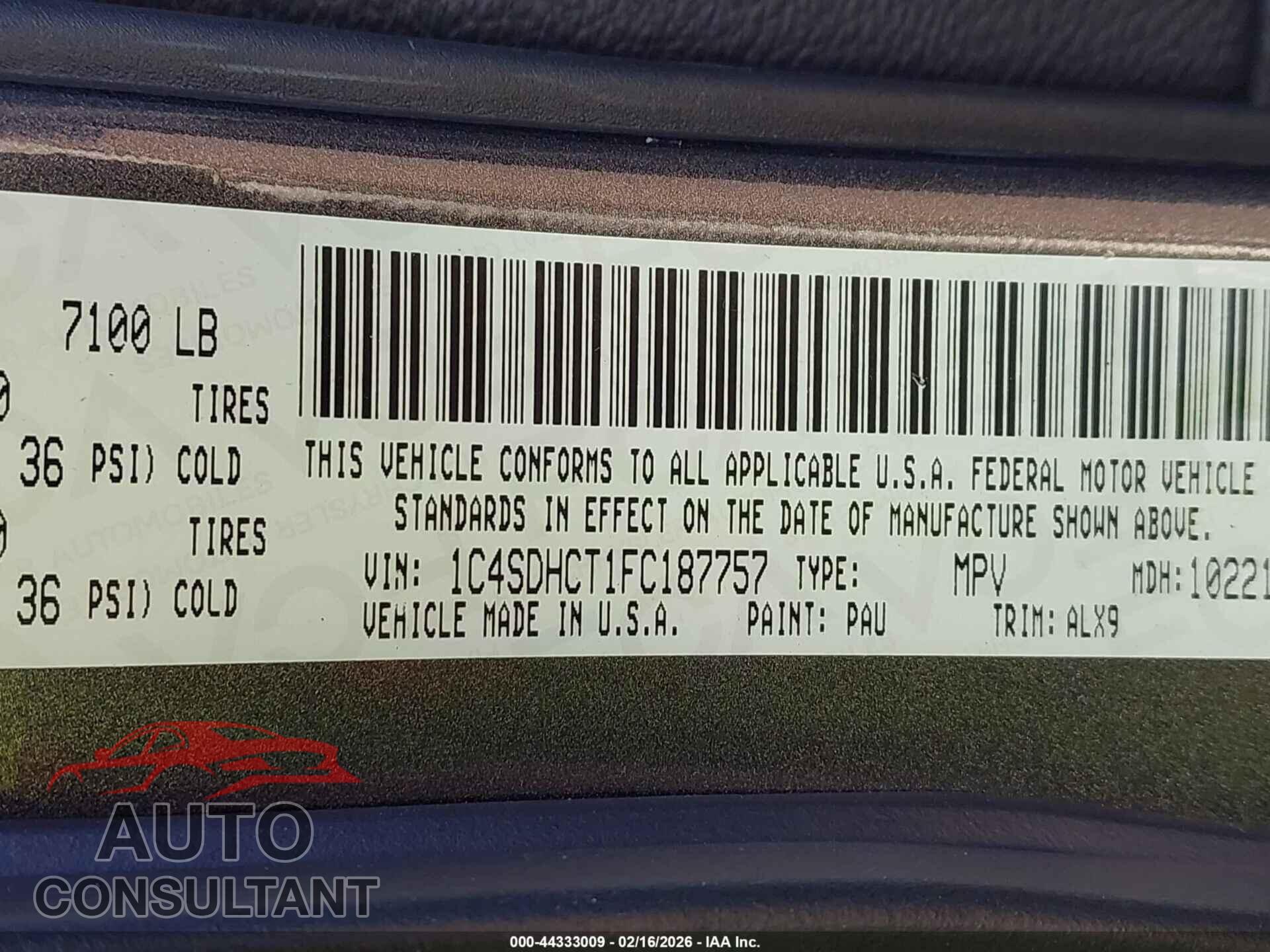 DODGE DURANGO 2015 - 1C4SDHCT1FC187757