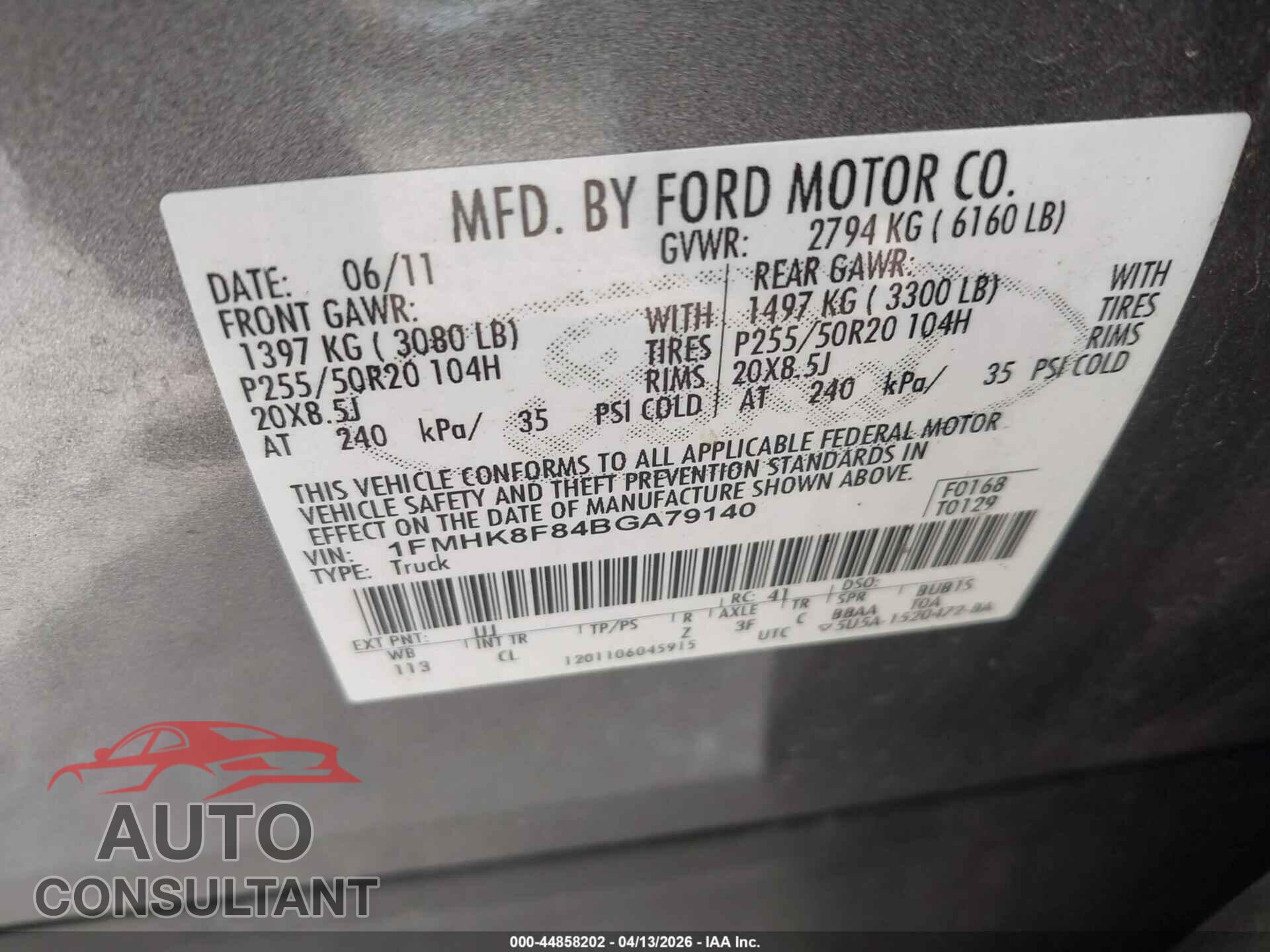FORD EXPLORER 2011 - 1FMHK8F84BGA79140