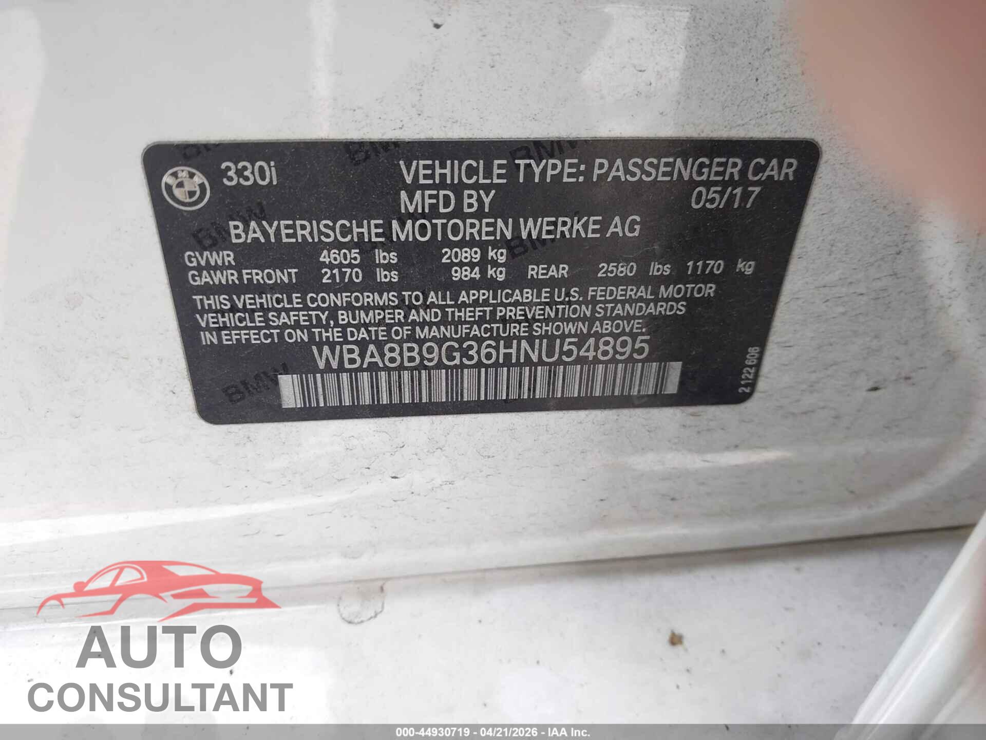 BMW 330I 2017 - WBA8B9G36HNU54895