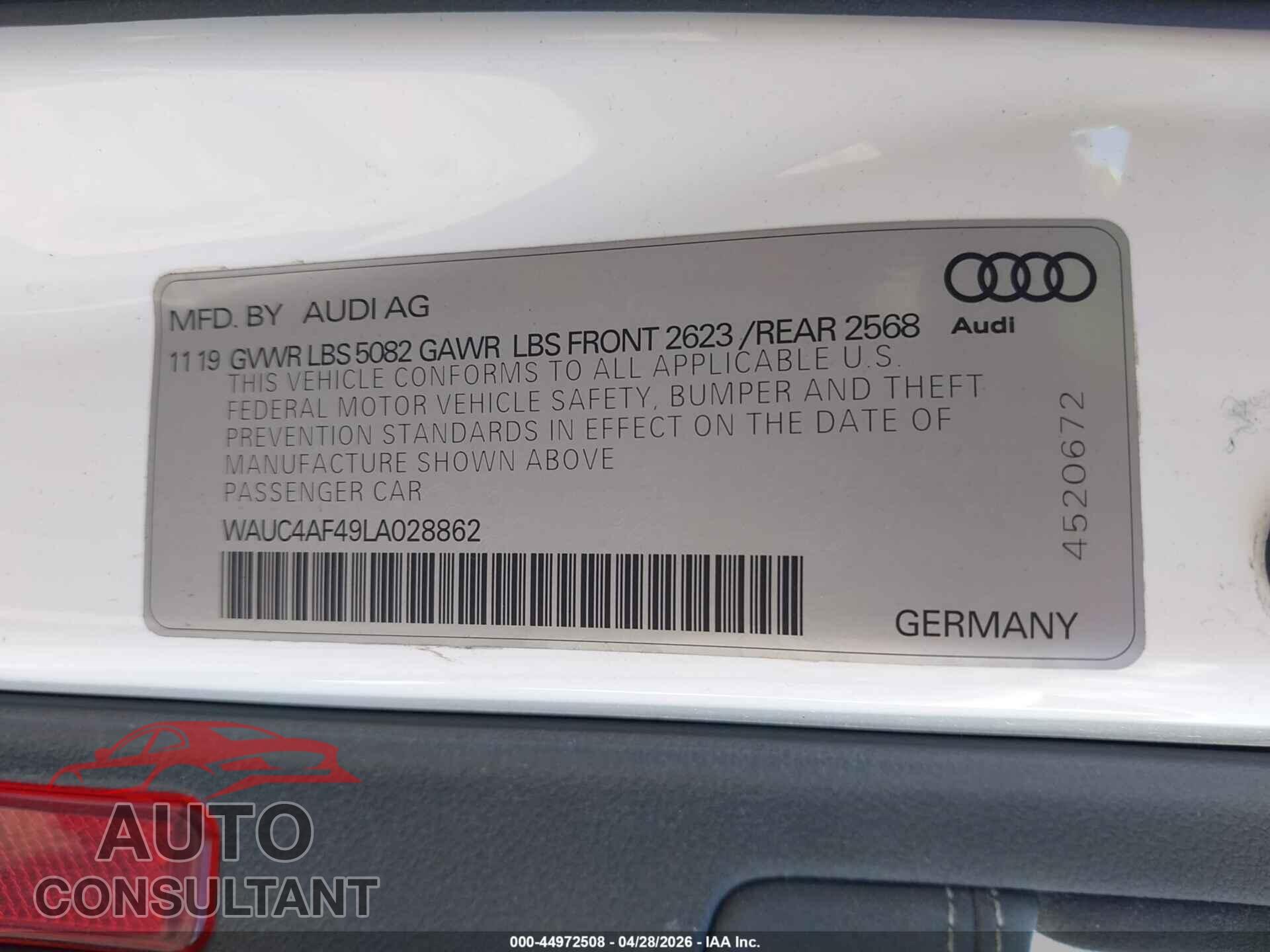 AUDI S4 2020 - WAUC4AF49LA028862