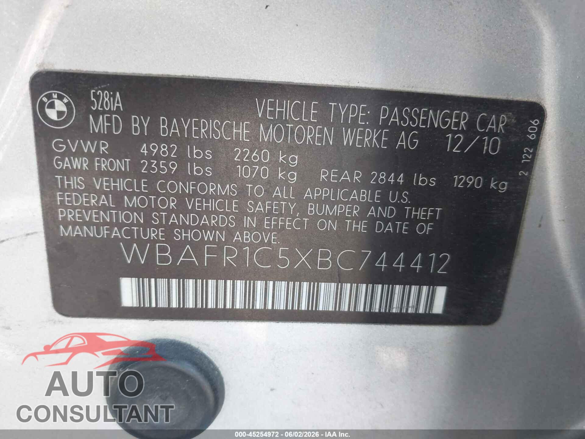 BMW 528I 2011 - WBAFR1C5XBC744412