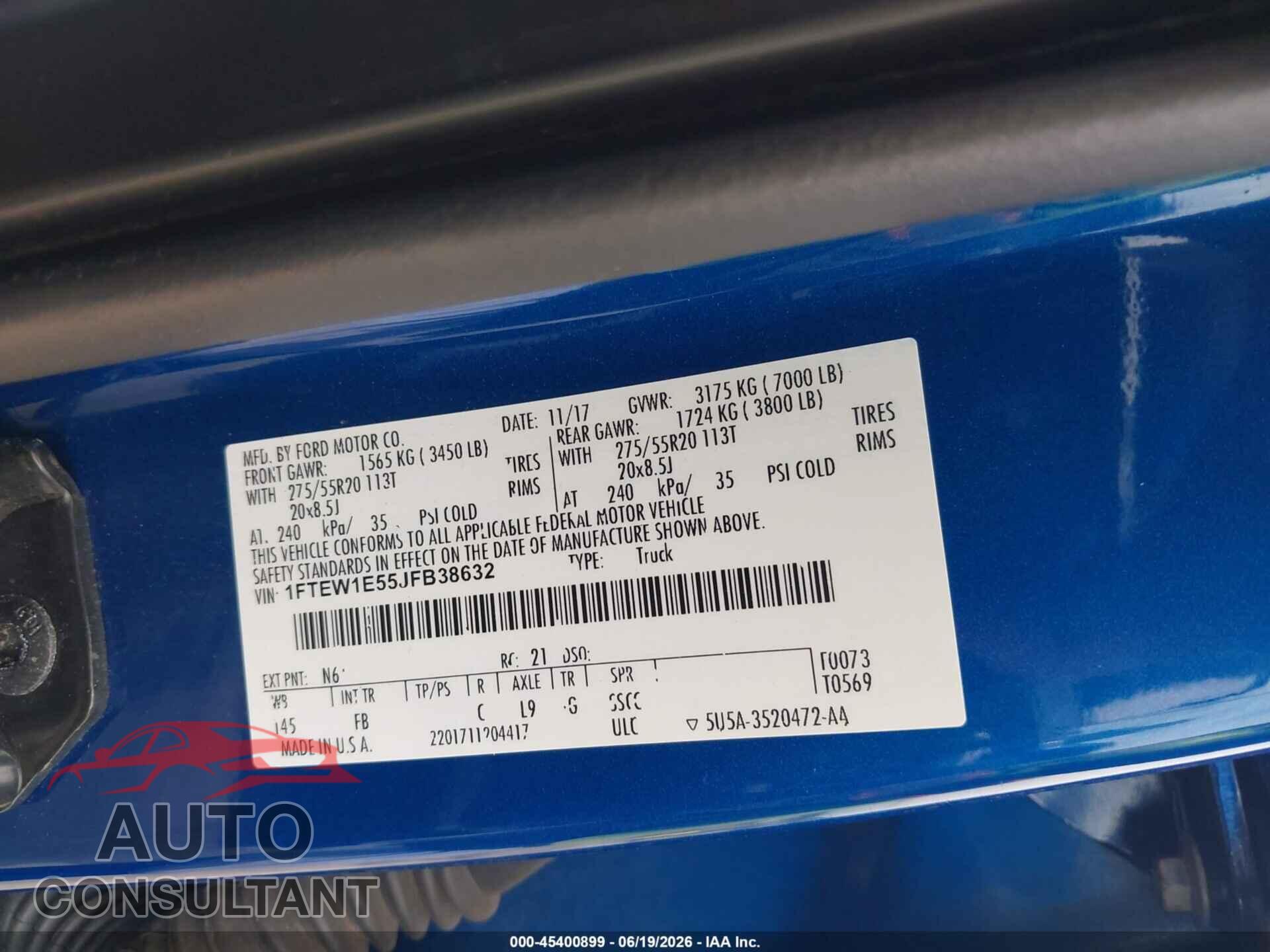 FORD F-150 2018 - 1FTEW1E55JFB38632