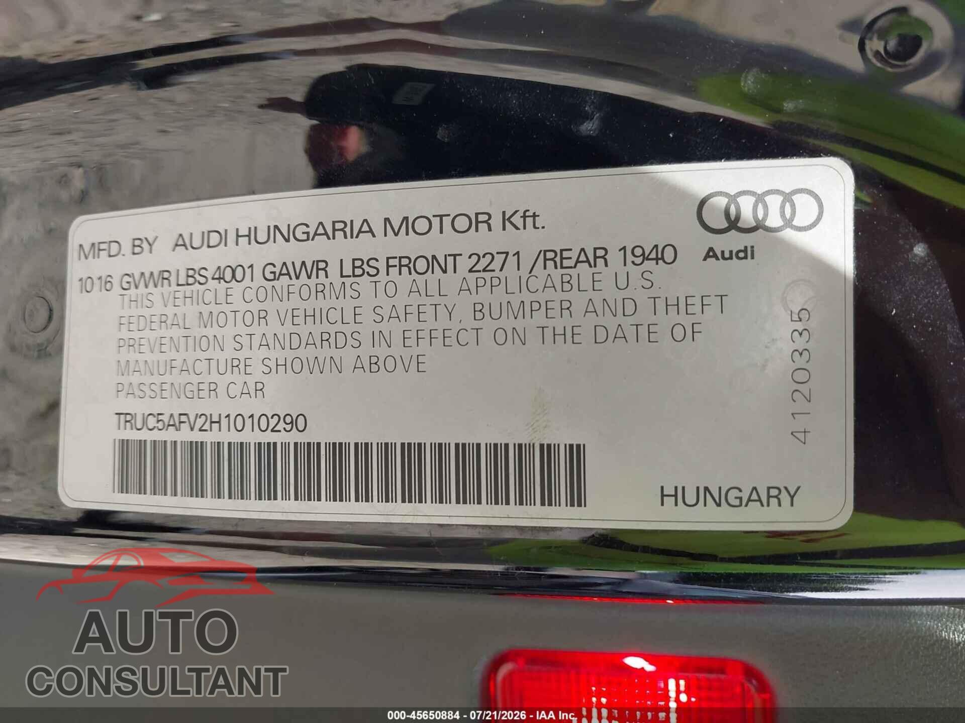 AUDI TT 2017 - TRUC5AFV2H1010290